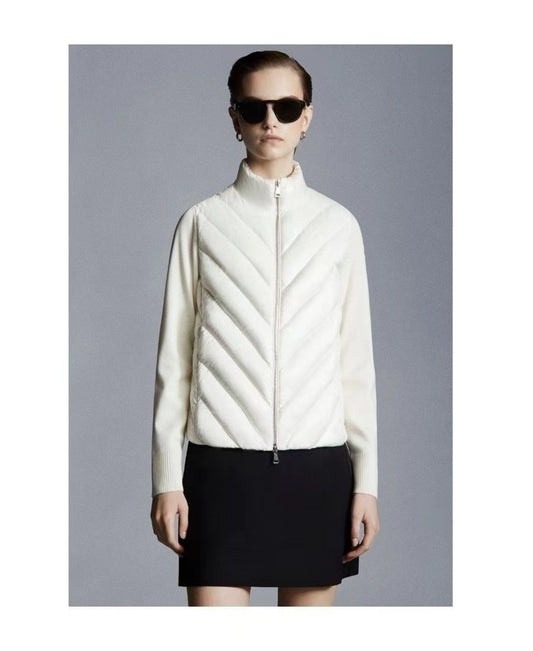 Moncler Knit-Sleeve Chevron Quilted Down Jacket — hero