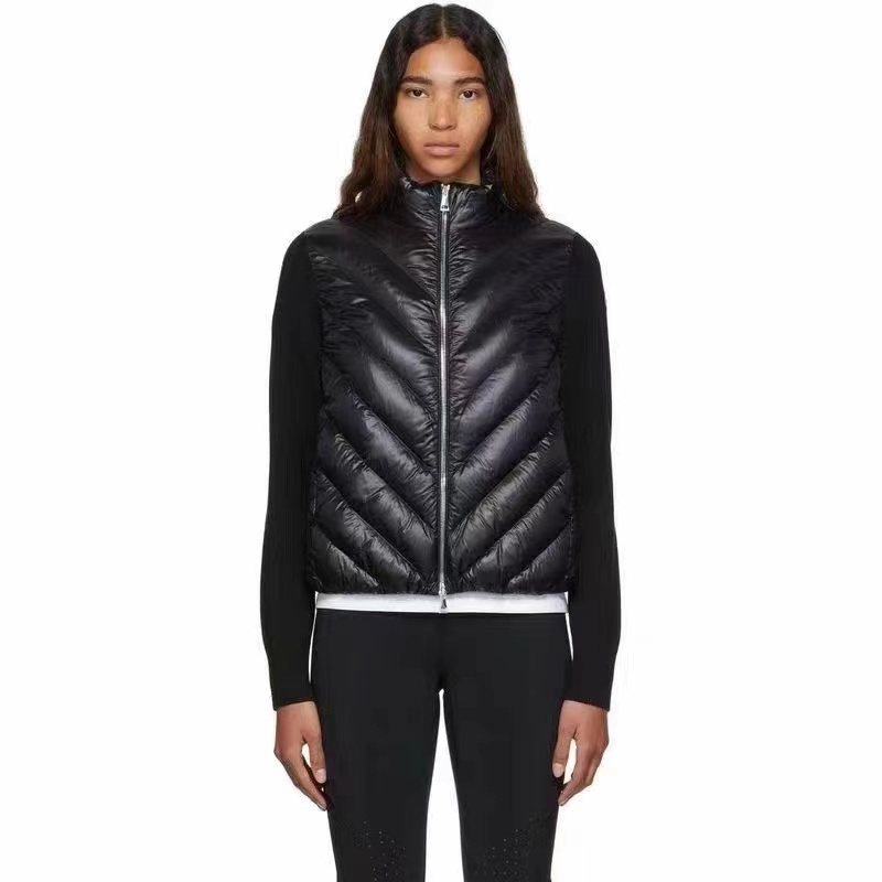 Moncler Knit-Sleeve Chevron Quilted Down Jacket — front