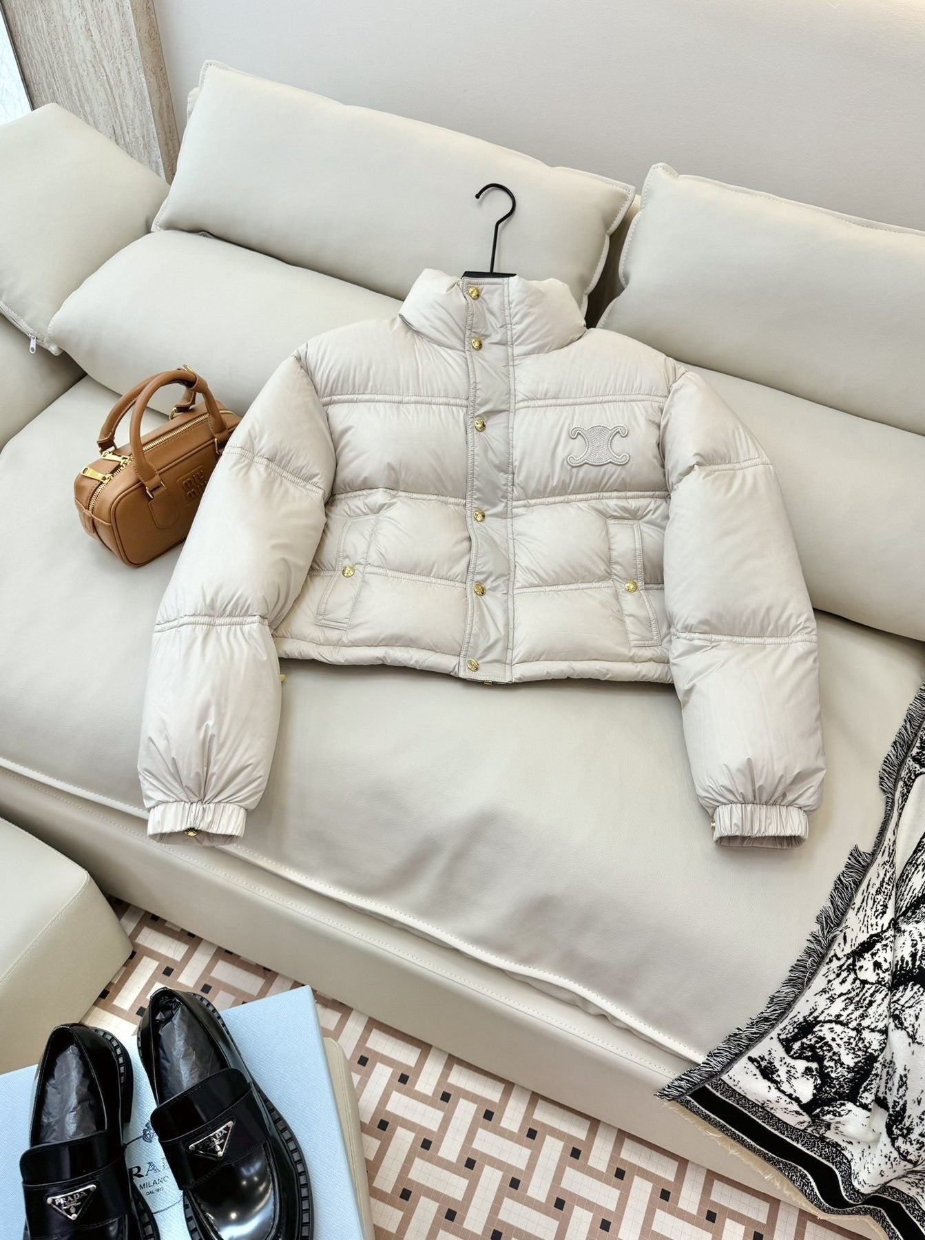 CELINE Cropped Triomphe Monogram Puffer Jacket — front
