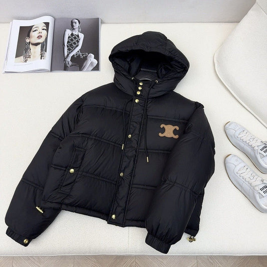 CEL*NE Down Coat Cropped Hooded Puffer Coat — hero