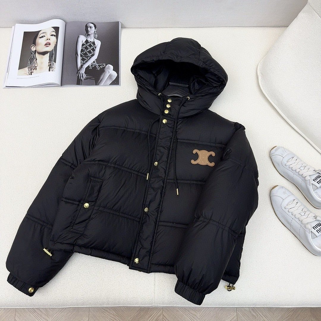 CEL*NE Down Coat Cropped Hooded Puffer Coat — hero