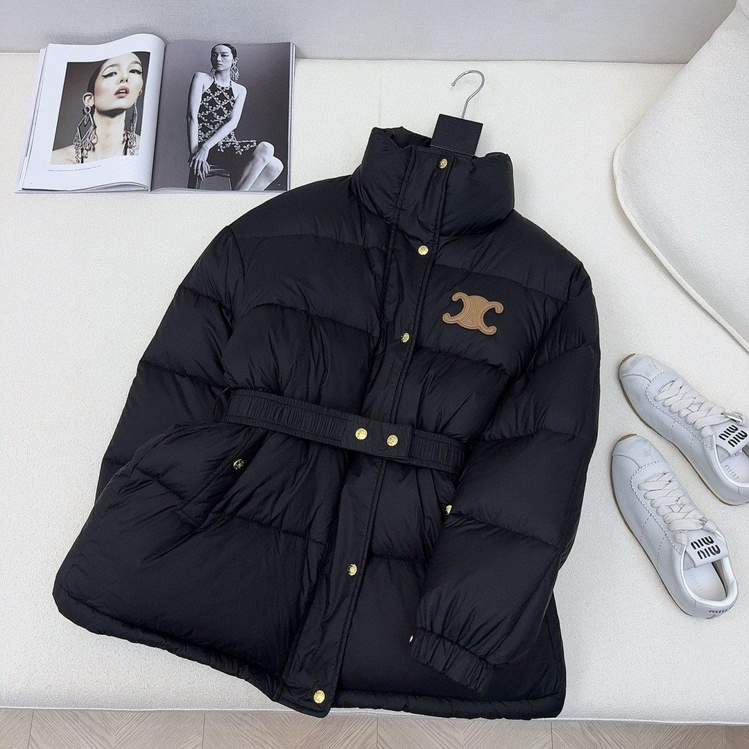 CEL*NE Down Coat Belted Puffer Coat — front
