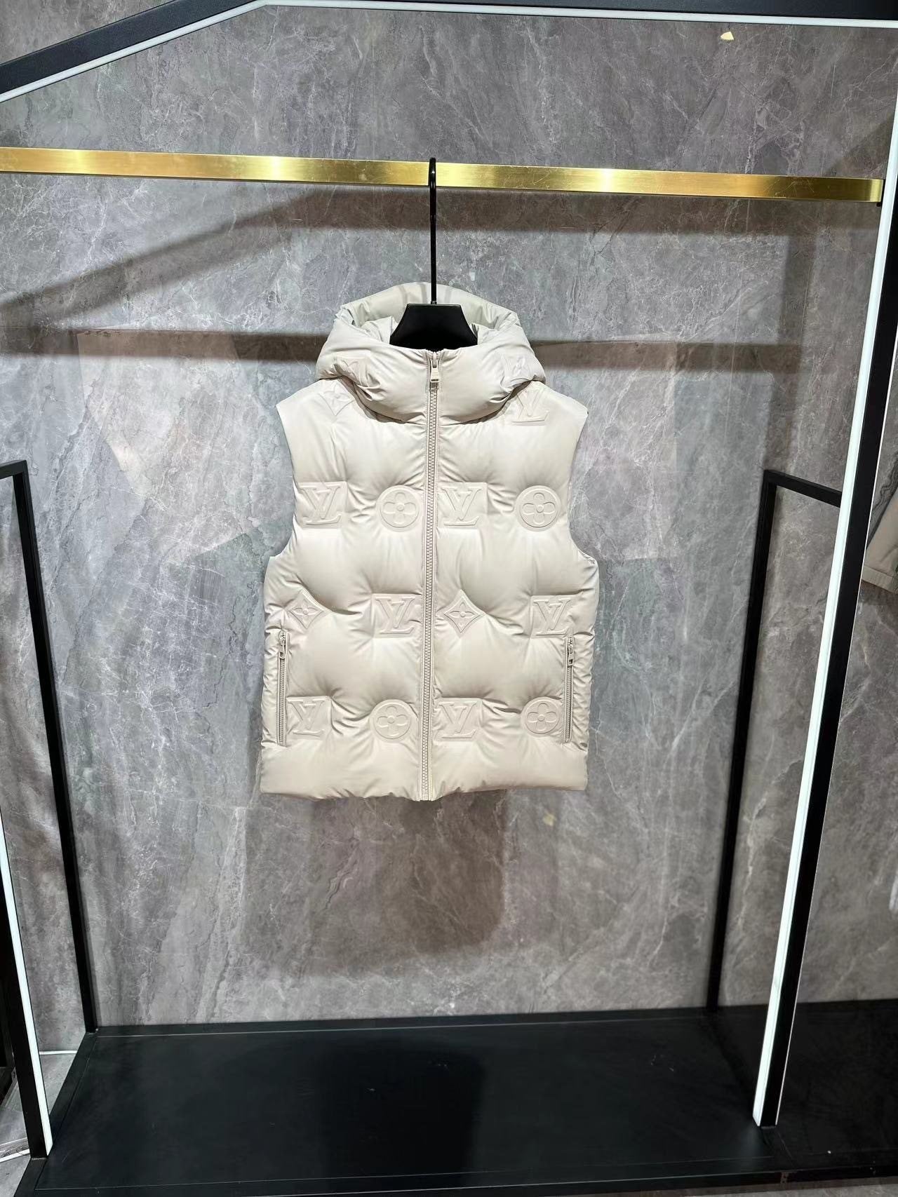 LV Tonal Monogram Hooded Quilted Vest — front