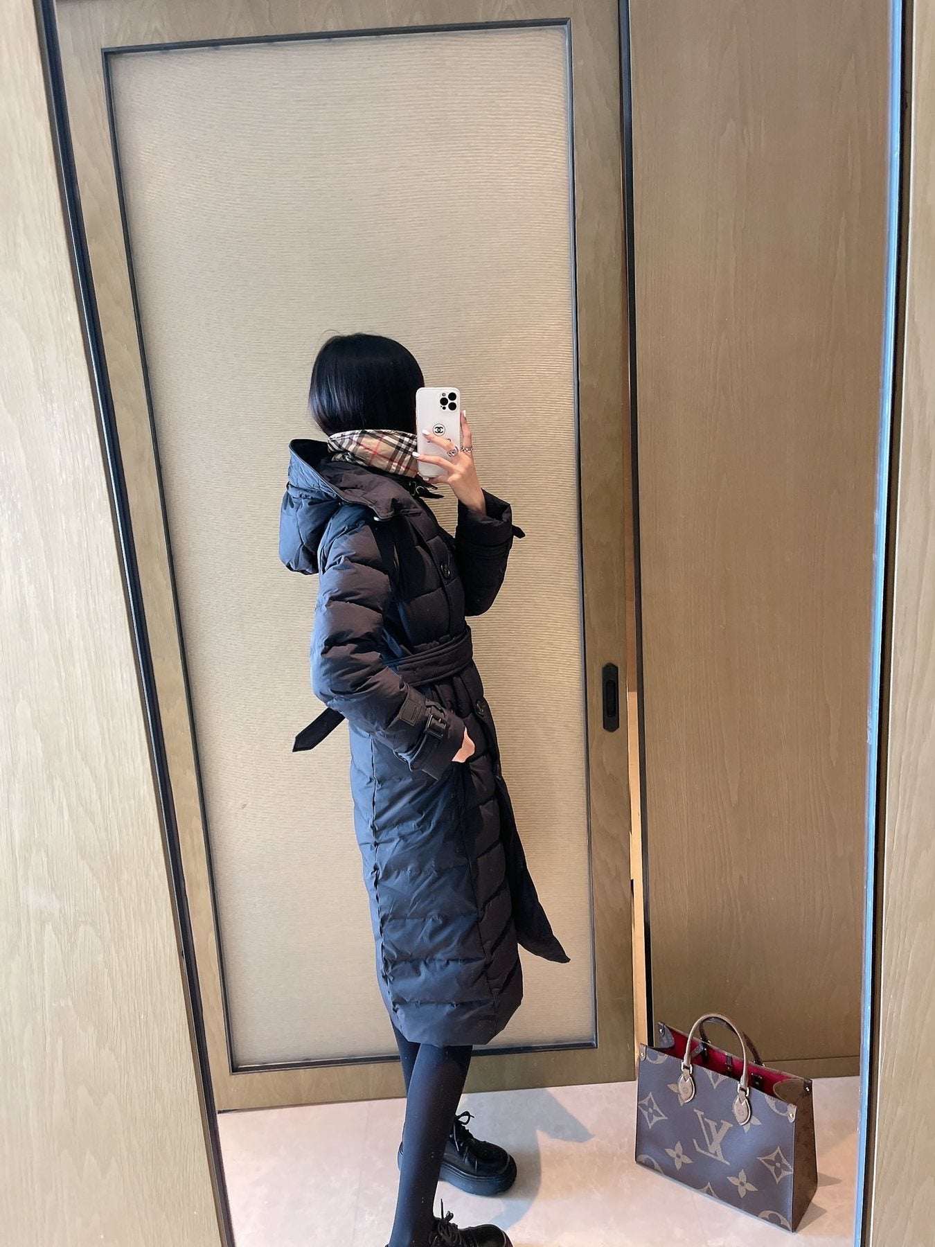 Burberry Belted Double-Breasted Long Down Jacket — front