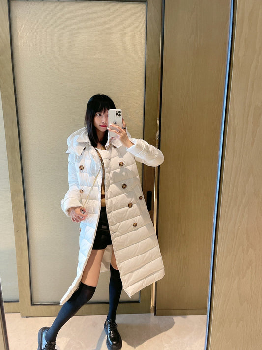 Burberry Belted Double-Breasted Long Down Jacket — hero