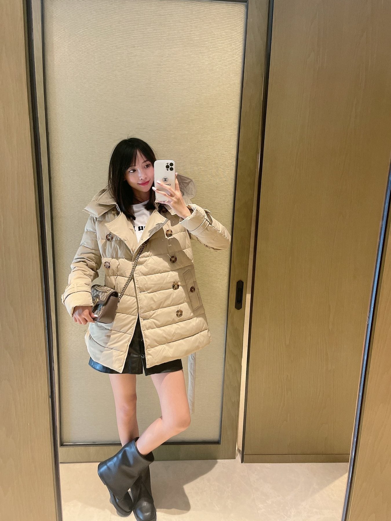 Burberry Belted Hooded Quilted Down Jacket — front