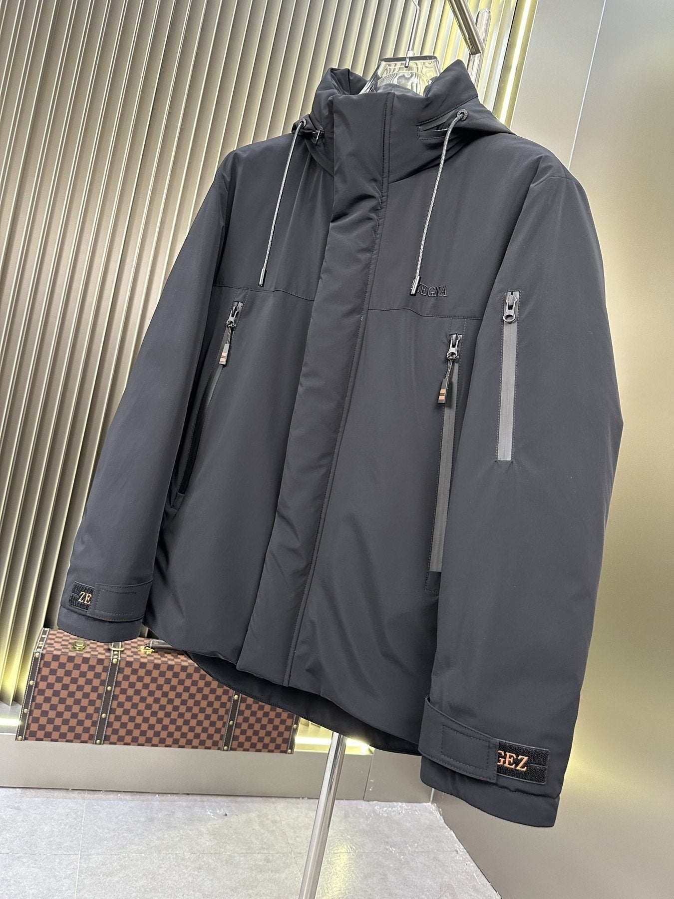 Zegna Hooded Zip-Front Puffer Coat — detail