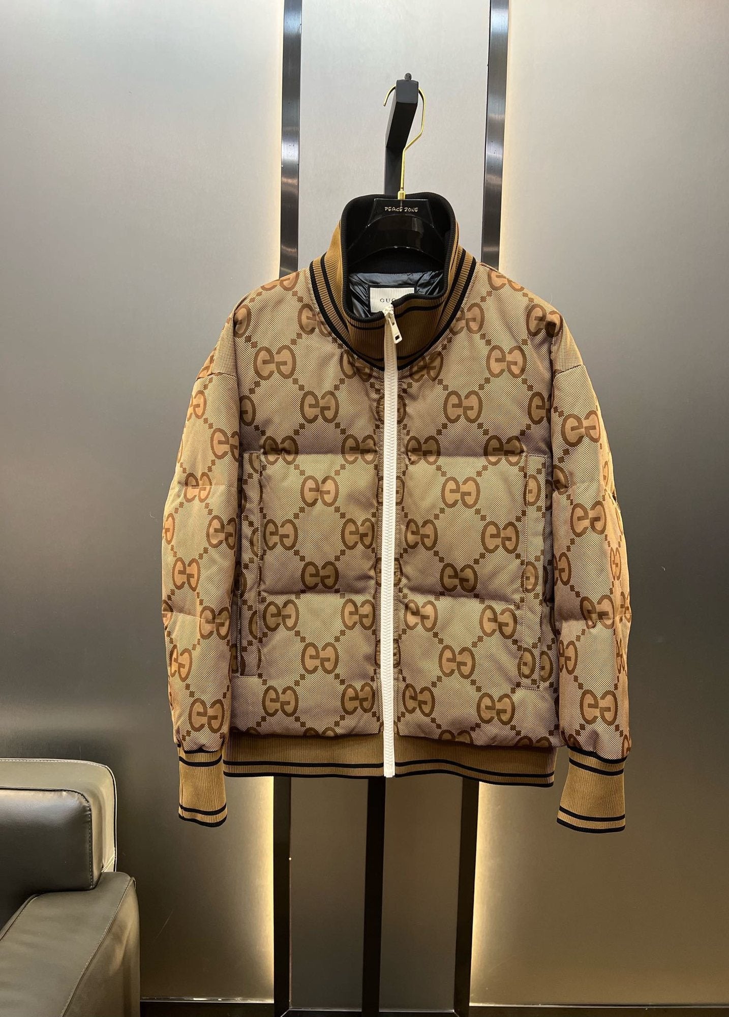 GUCCI Beige Monogram Short Down Jacket — hero