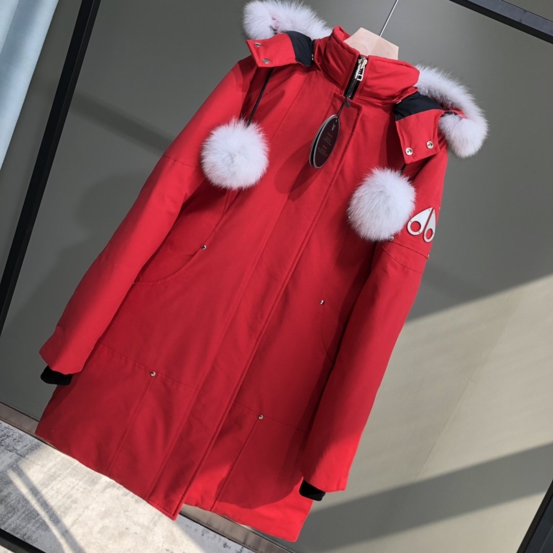 Moose Knuckles Women's Long Hooded Puffer Jacket — front