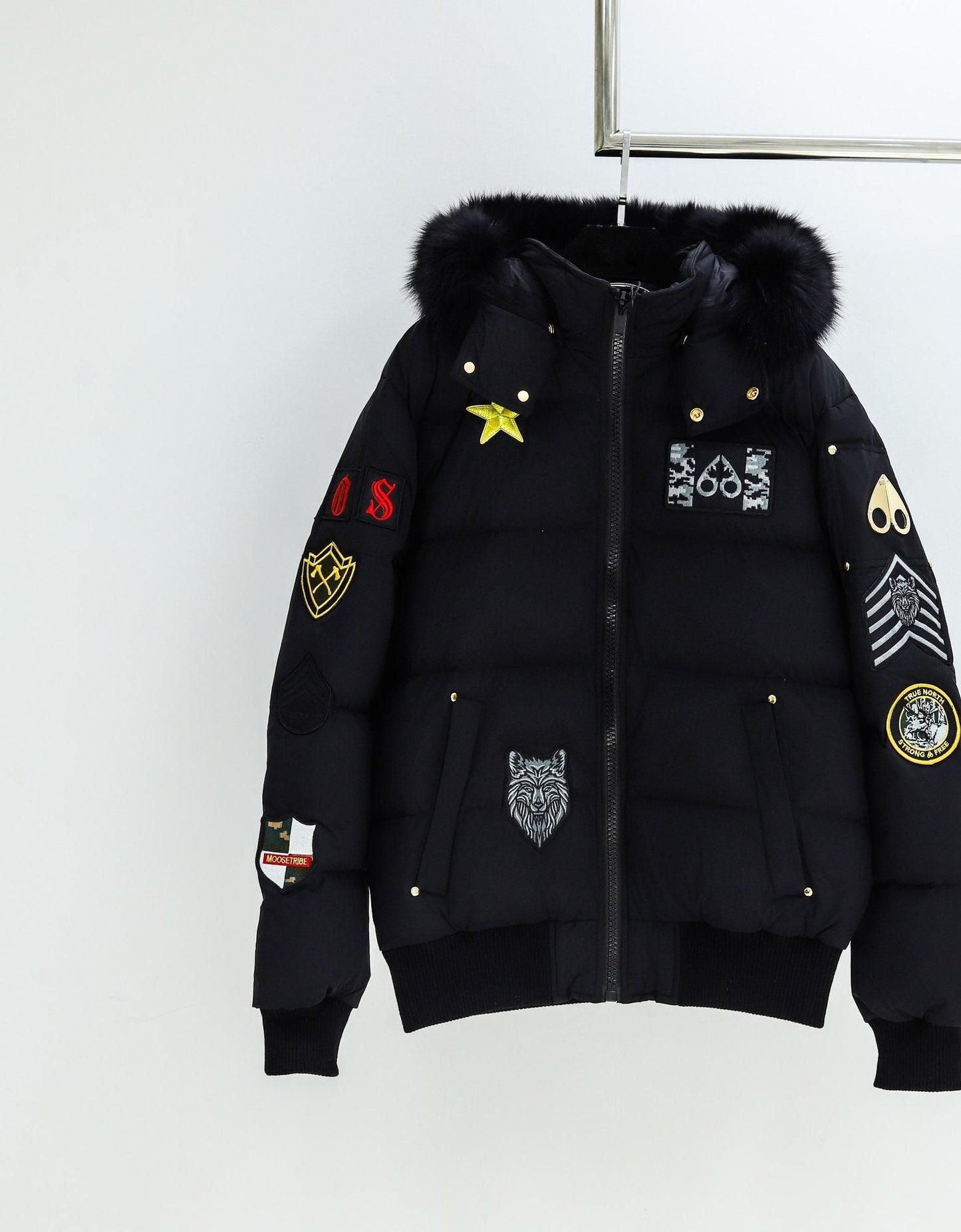 Moose Knuckles Black Fur-Trim Hooded Puffer Jacket — hero