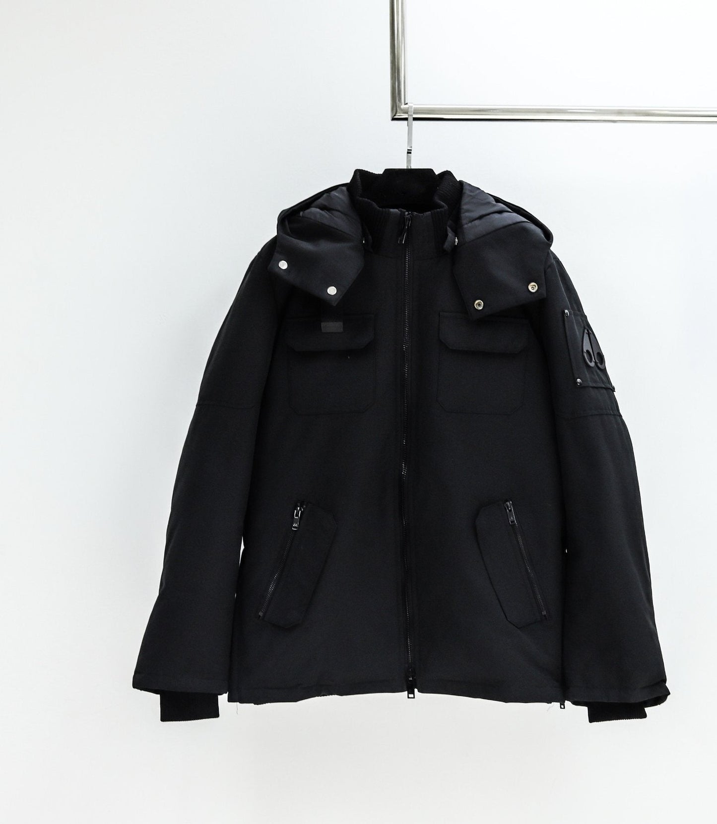 Moose Knuckles Contrast Panel Hooded Puffer Jacket — front