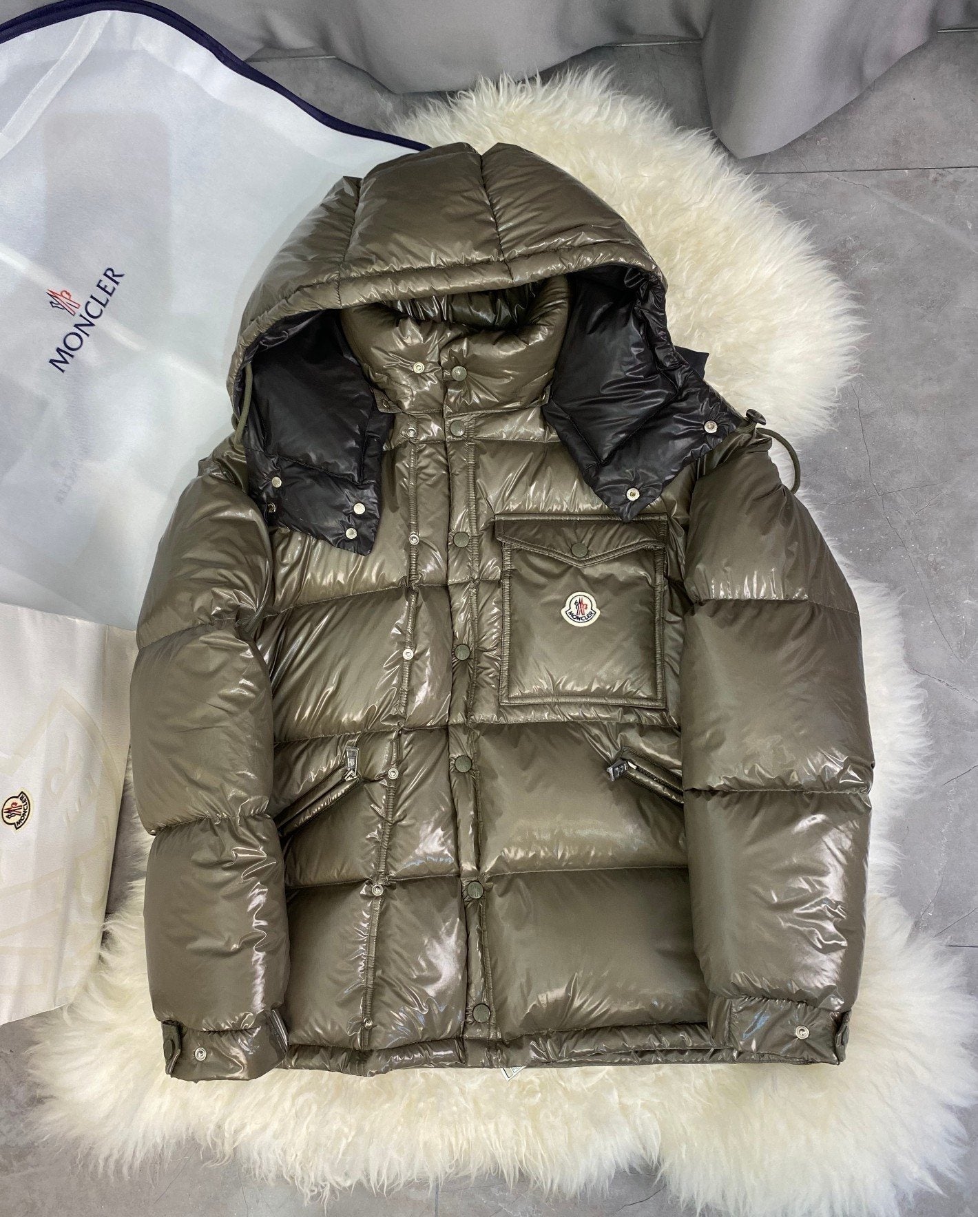 Moncler Glossy Convertible Puffer Coat — front