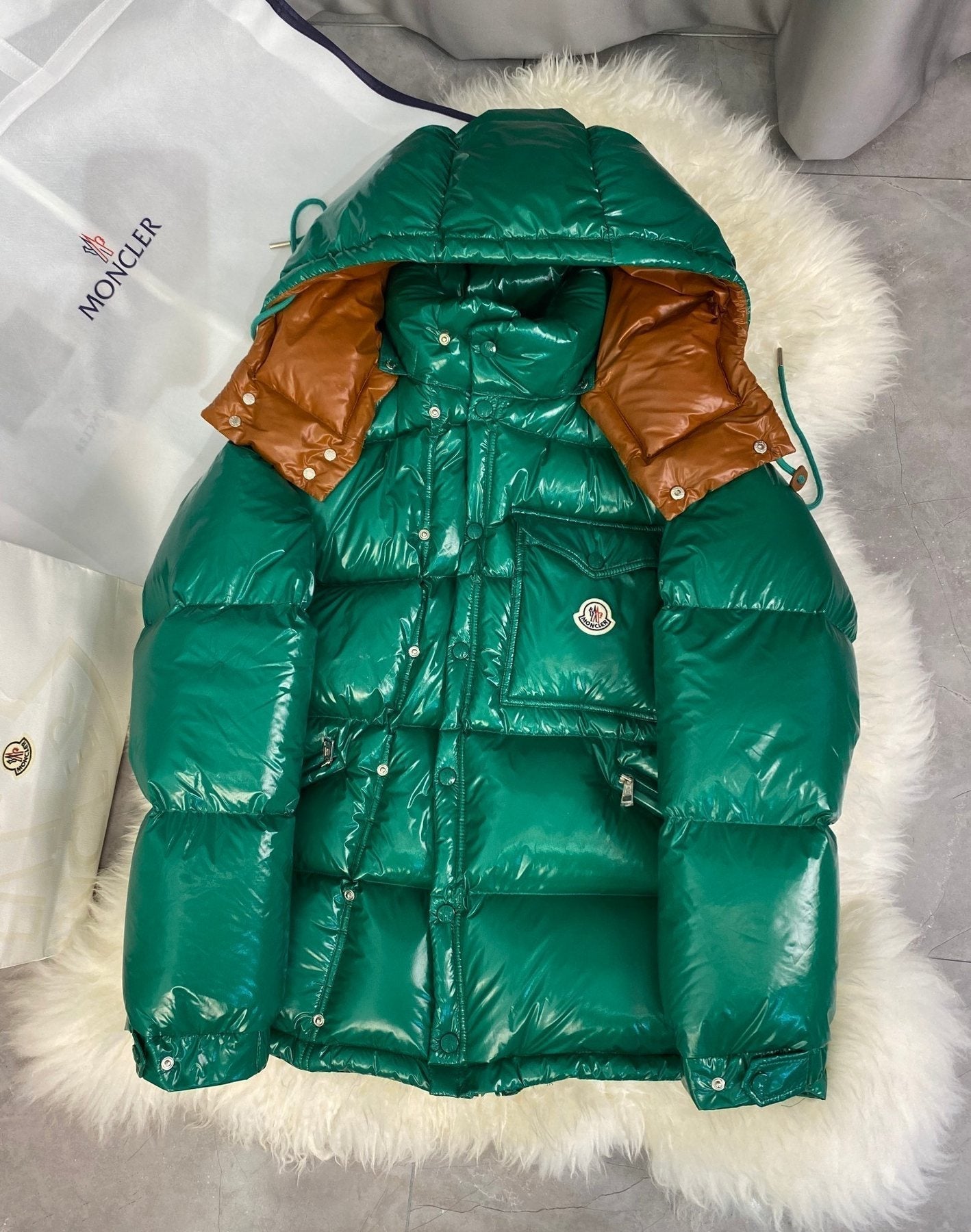 Moncler Glossy Convertible Puffer Coat — front