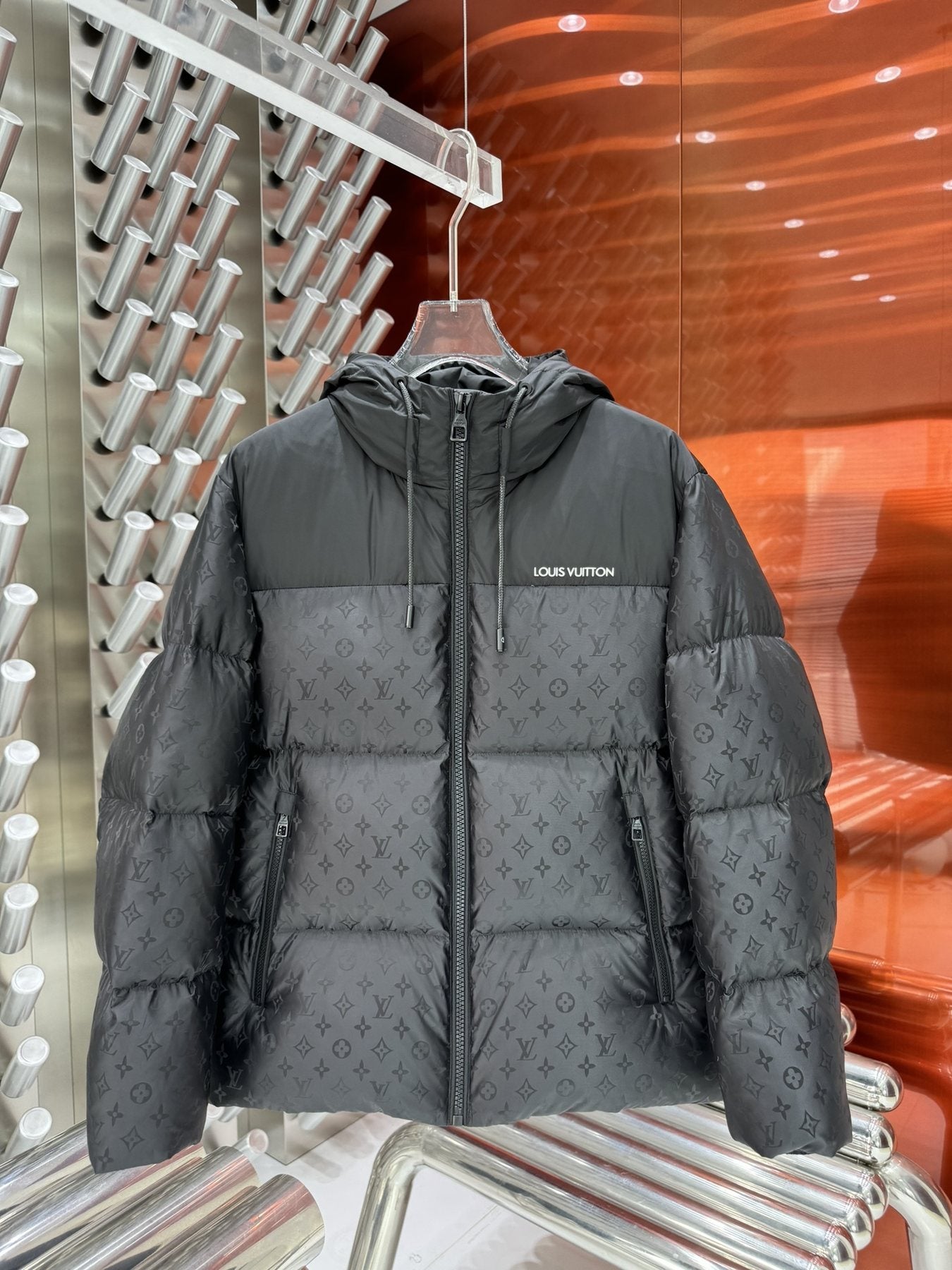 LV Hooded Quilted Puffer Coat — front