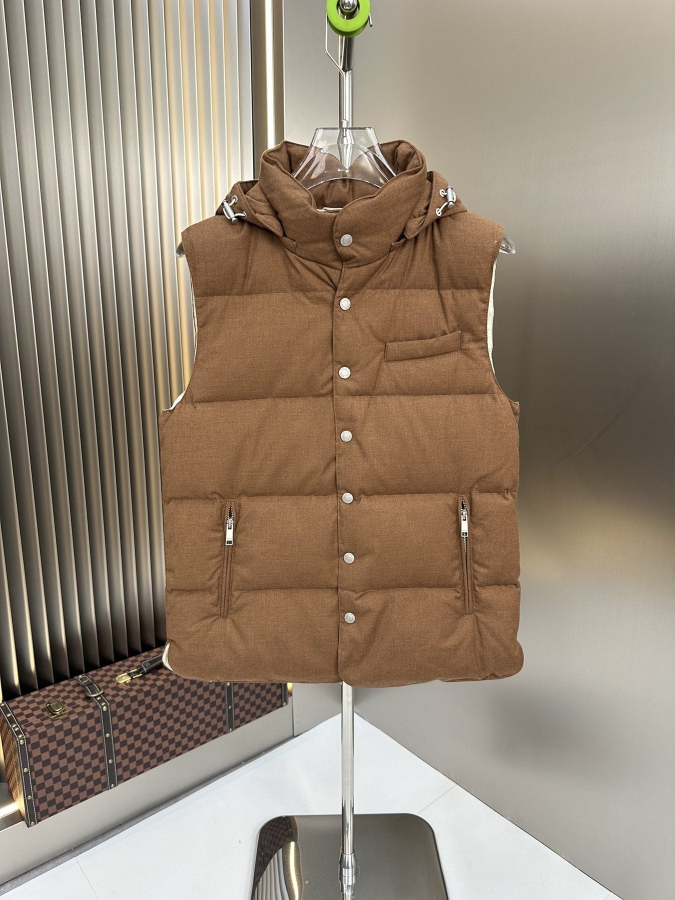 Prada Quilted Hooded Down Vest — front