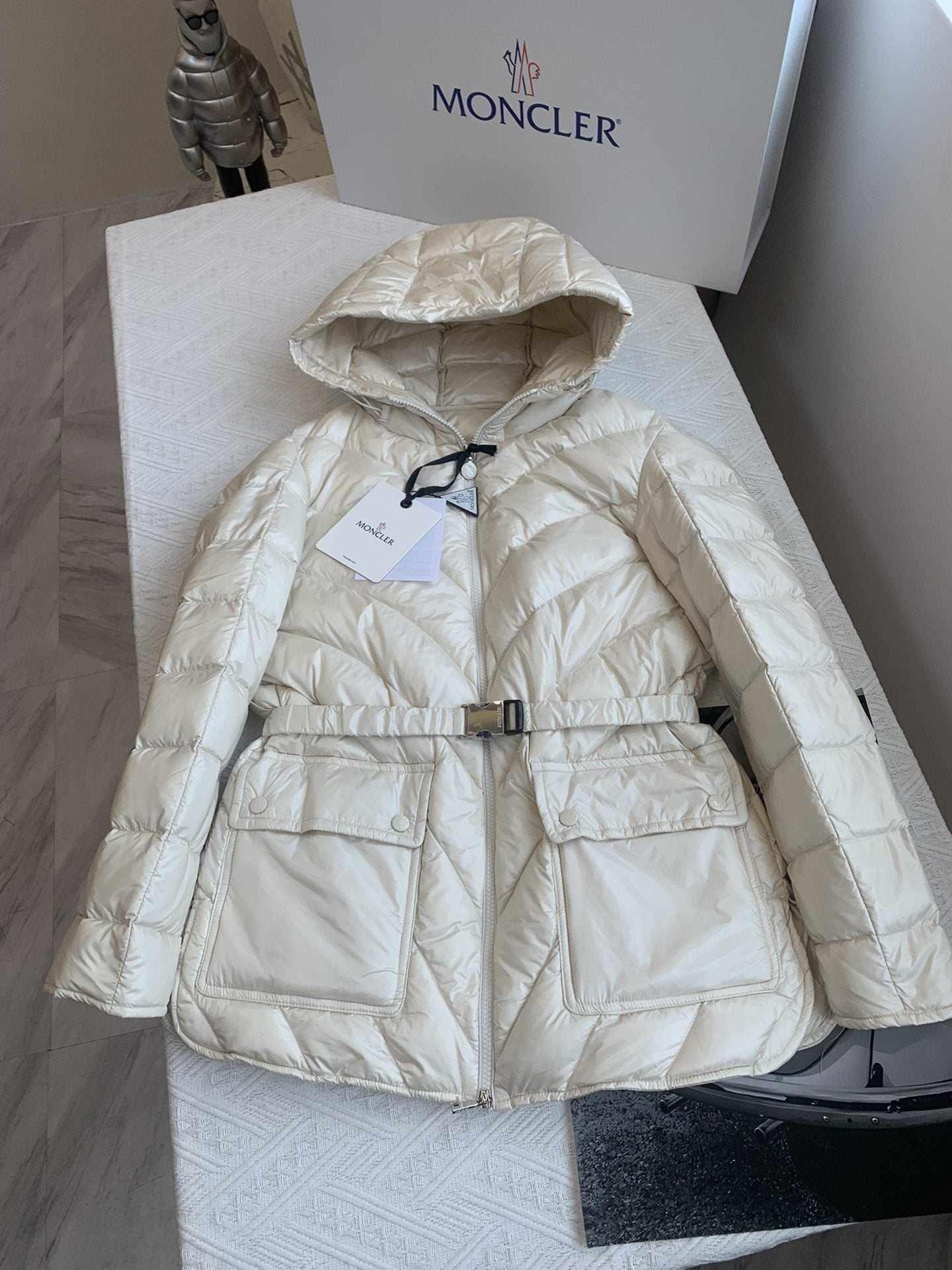 Moncler Hooded Belted Puffer Coat — hero