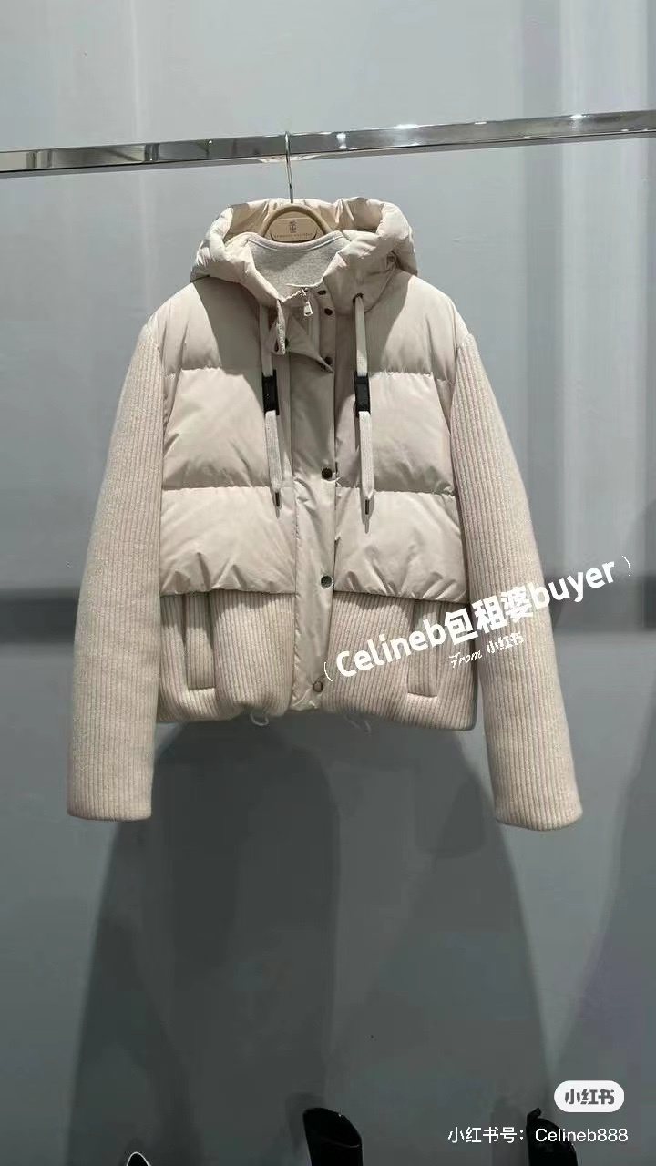 Moncler Hooded Knit-Sleeve Puffer Jacket — front