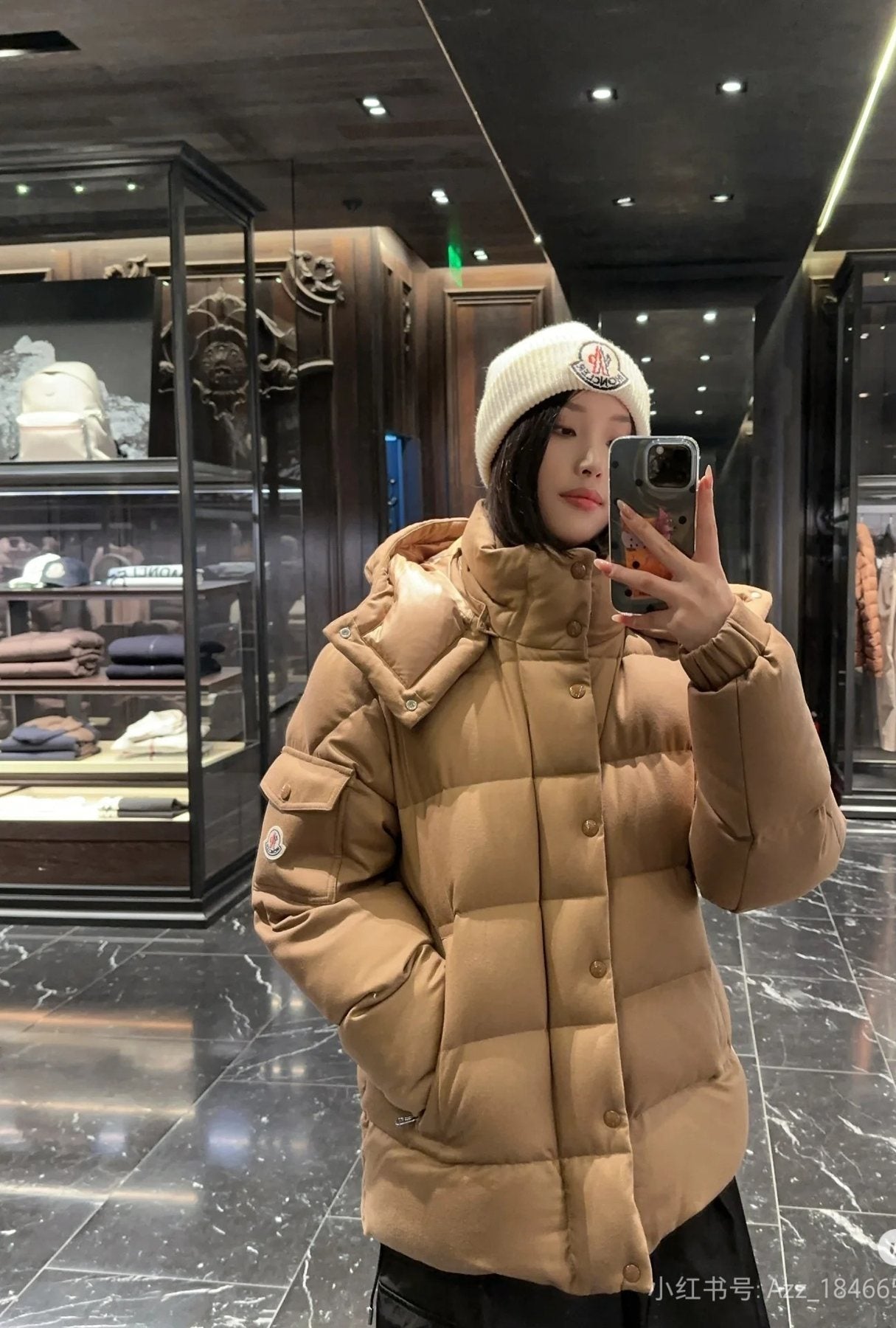 Moncler Matte Short Hooded Puffer Coat — model