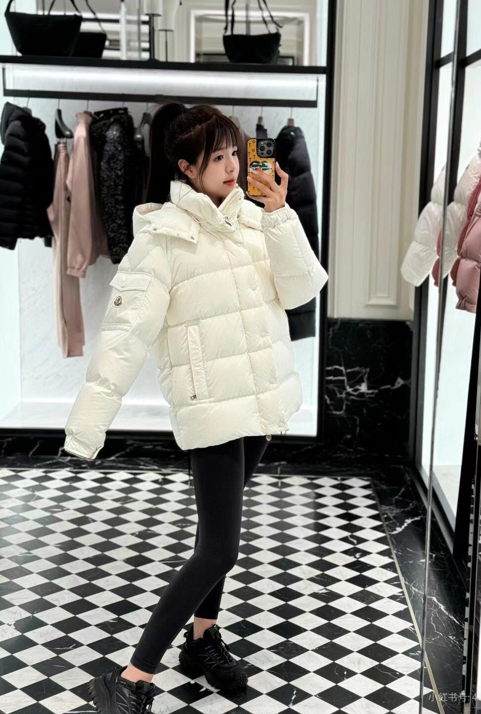 Moncler Matte Short Hooded Puffer Coat — model