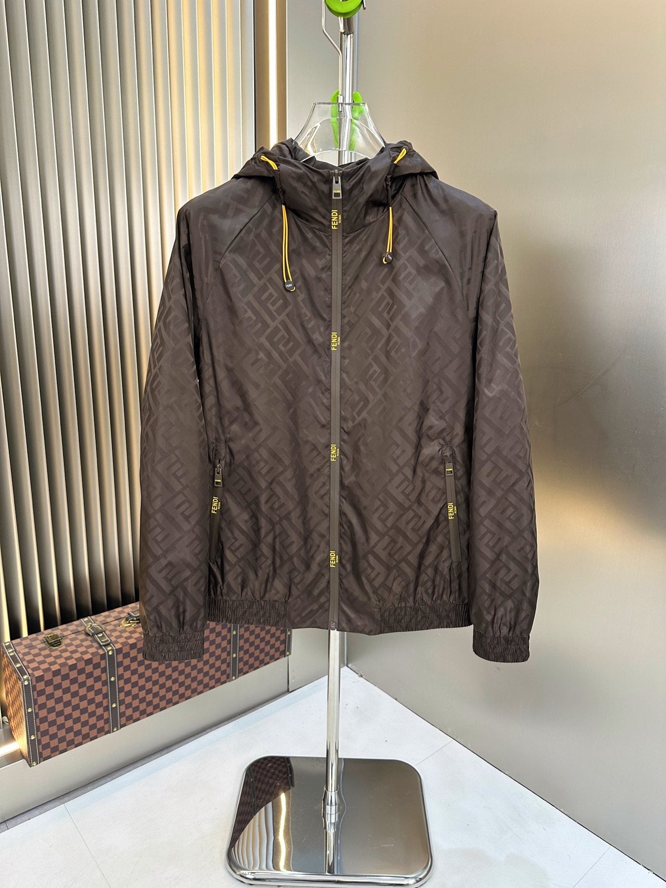 Fendi Tonal Geometric Hooded Full-Zip Jacket — front
