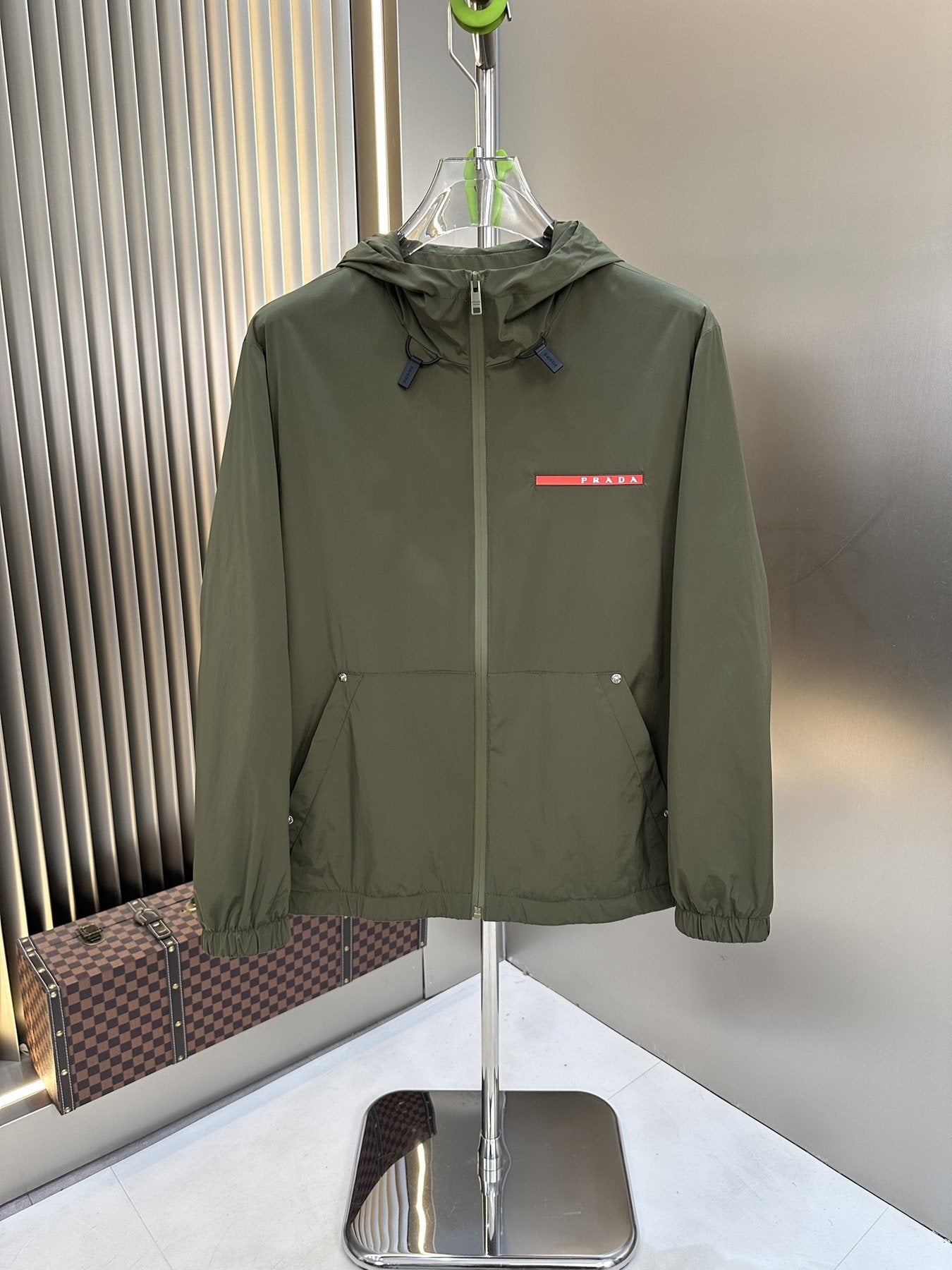 Prada Hooded Zip-Front Jacket — front
