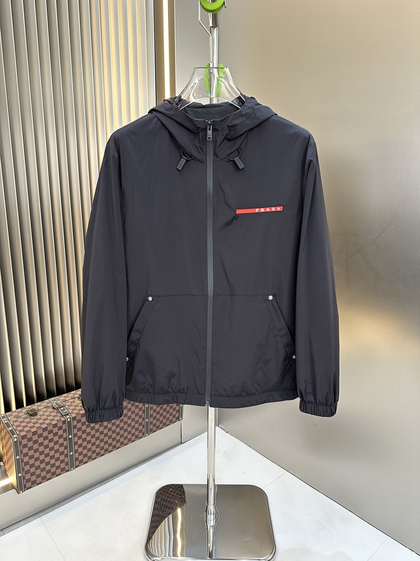 Prada Hooded Zip-Front Jacket — front