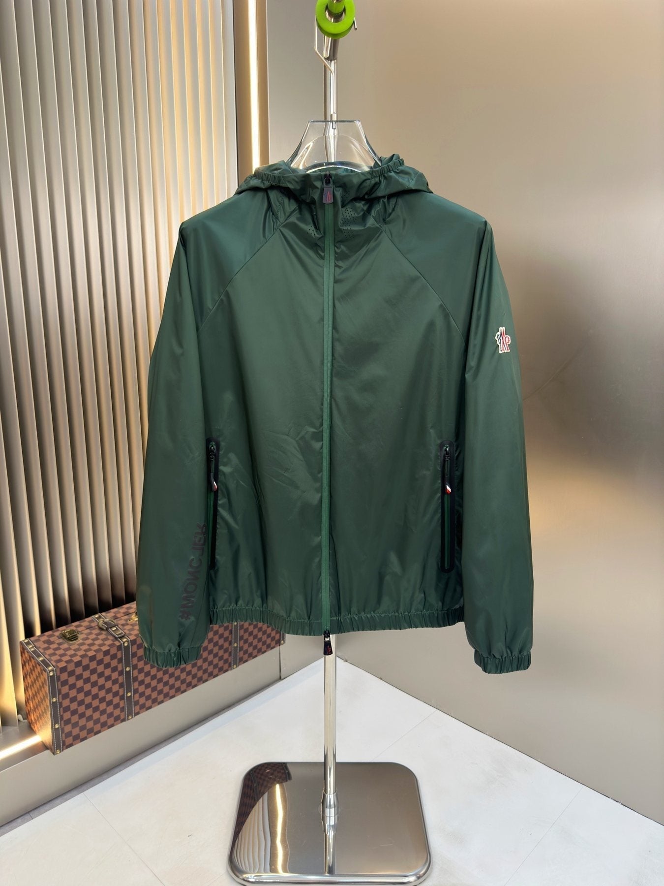 Moncler Hooded Zip-Front Jacket with Chest Emblem — front