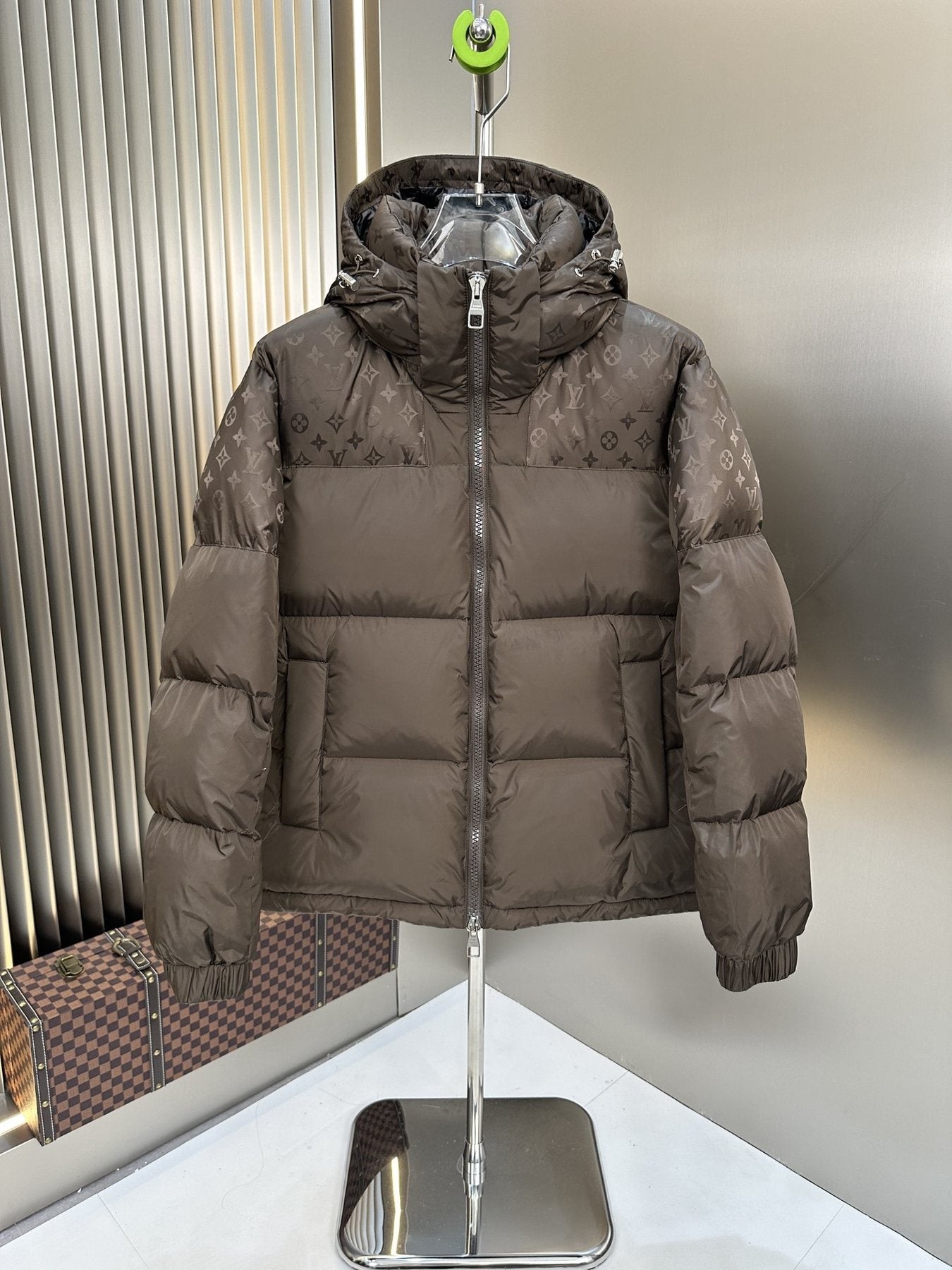LV Tonal Monogram Hooded Puffer Coat — front