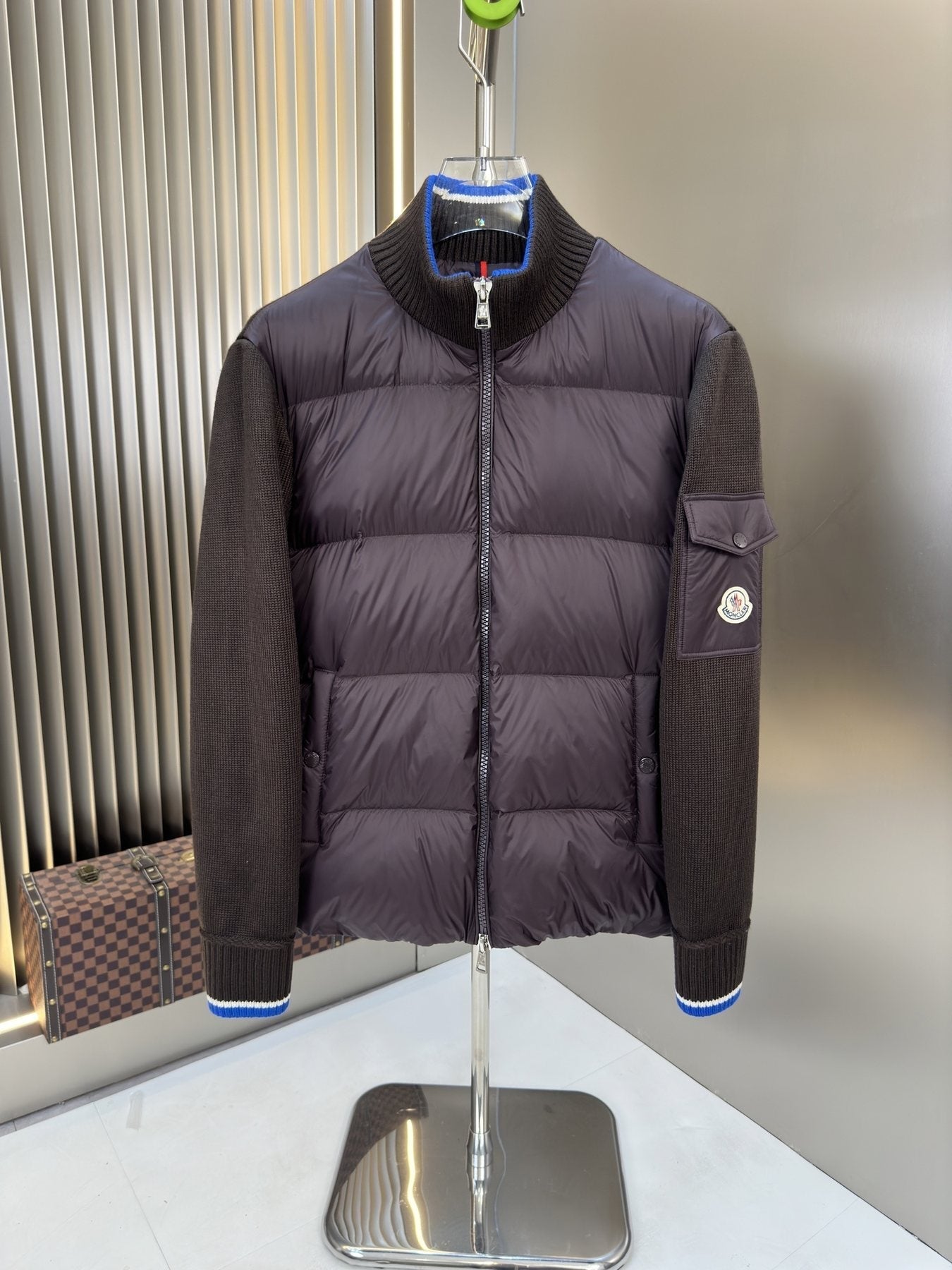 Moncler Quilted Knit-Sleeve Zip Jacket — front