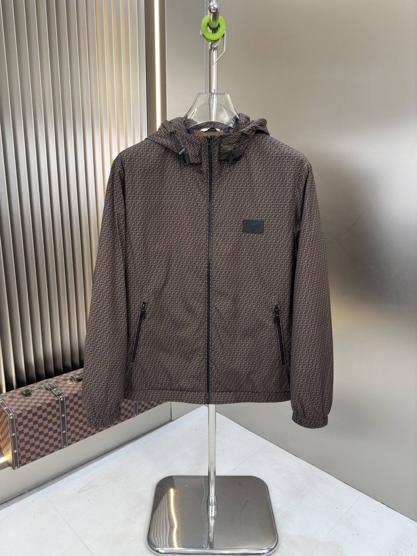Fendi Micro-Pattern Hooded Zip Jacket — front