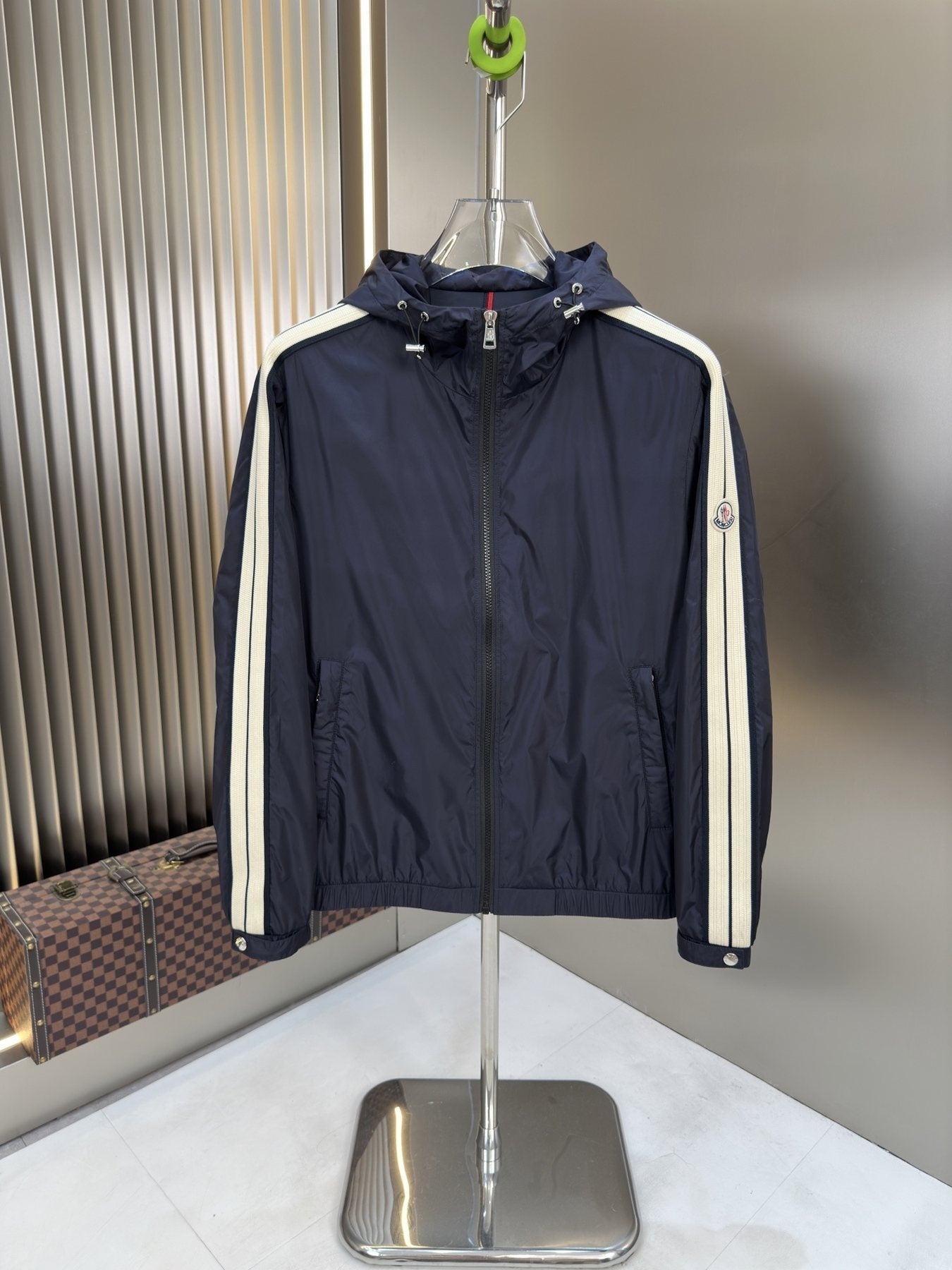 Moncler Contrast Sleeve Stripe Hooded Jacket — front