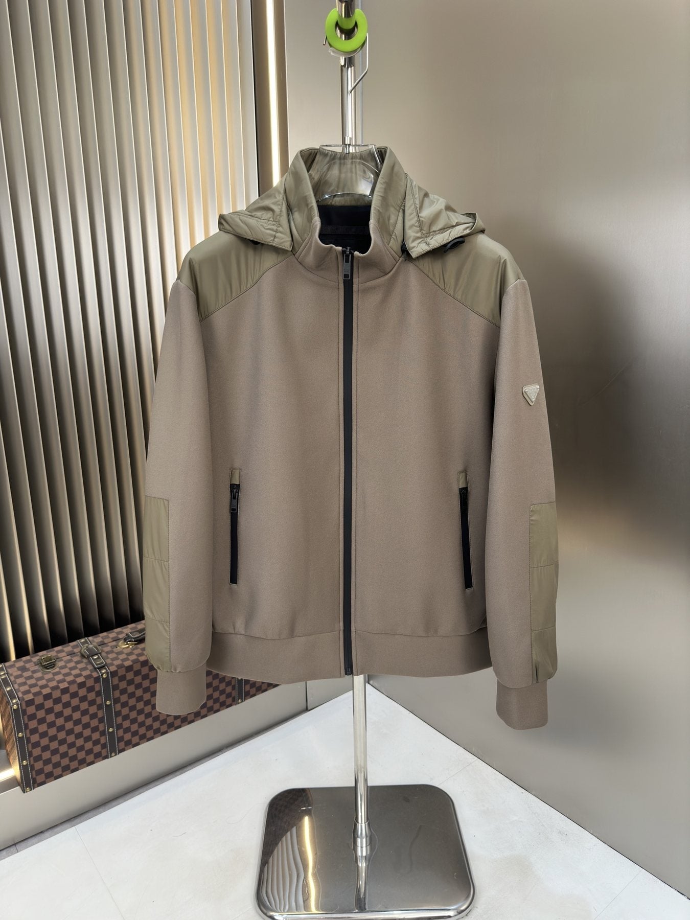 Prada Hooded Contrast-Panel Jacket — front