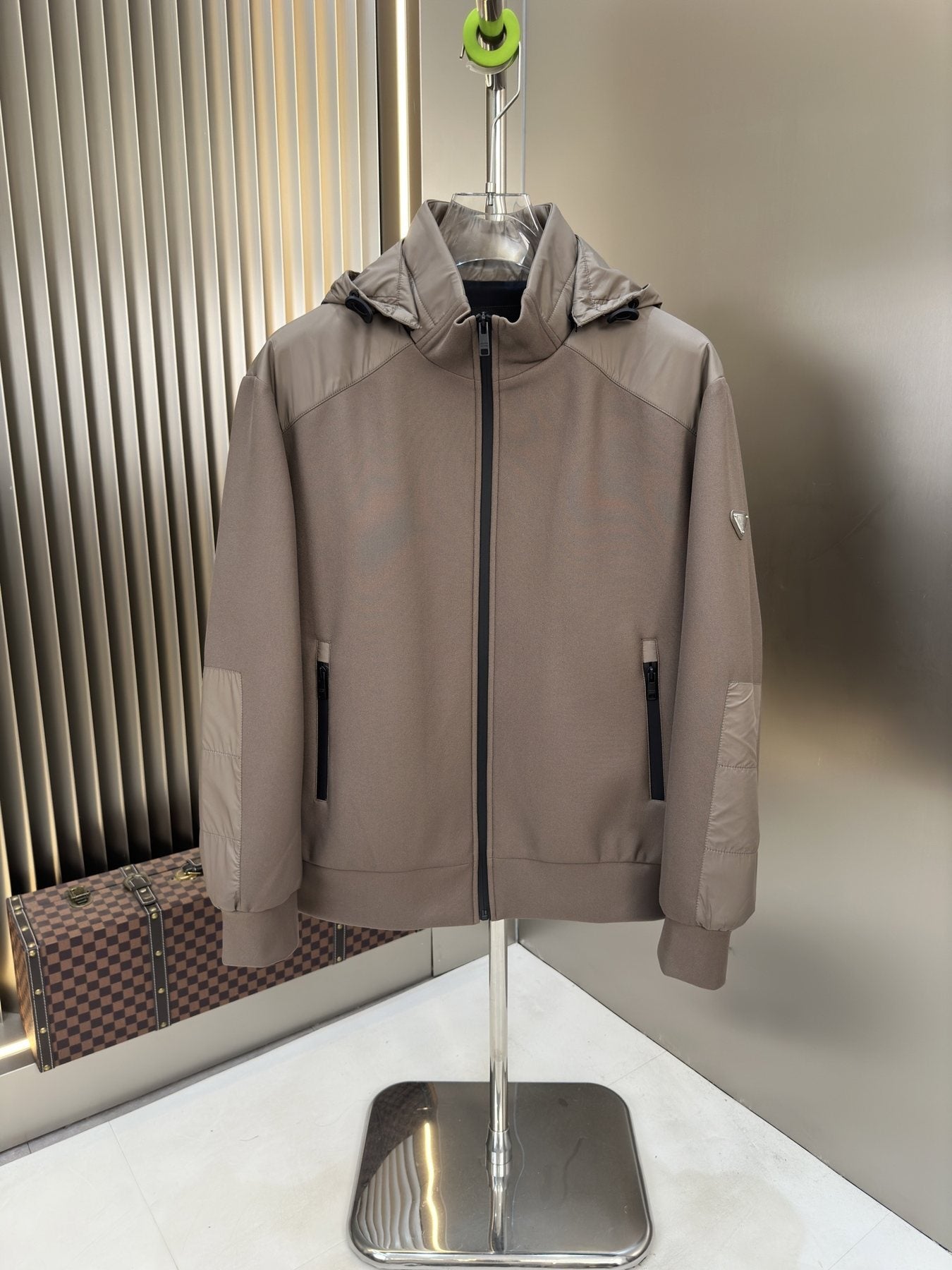 Prada Hooded Contrast-Panel Jacket — front