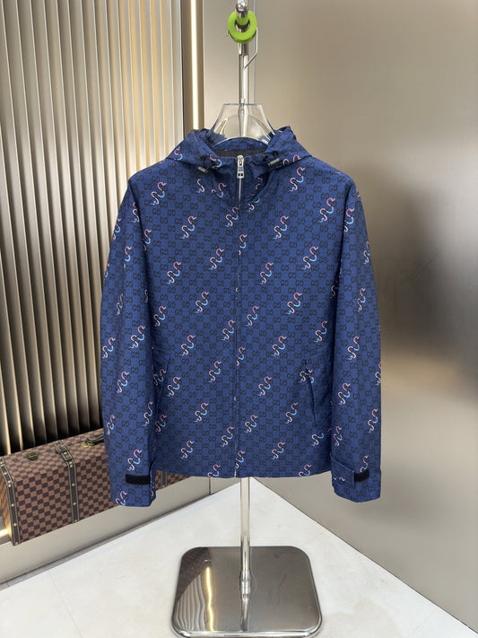 Gucci Blue Patterned Hooded Zip Jacket — hero