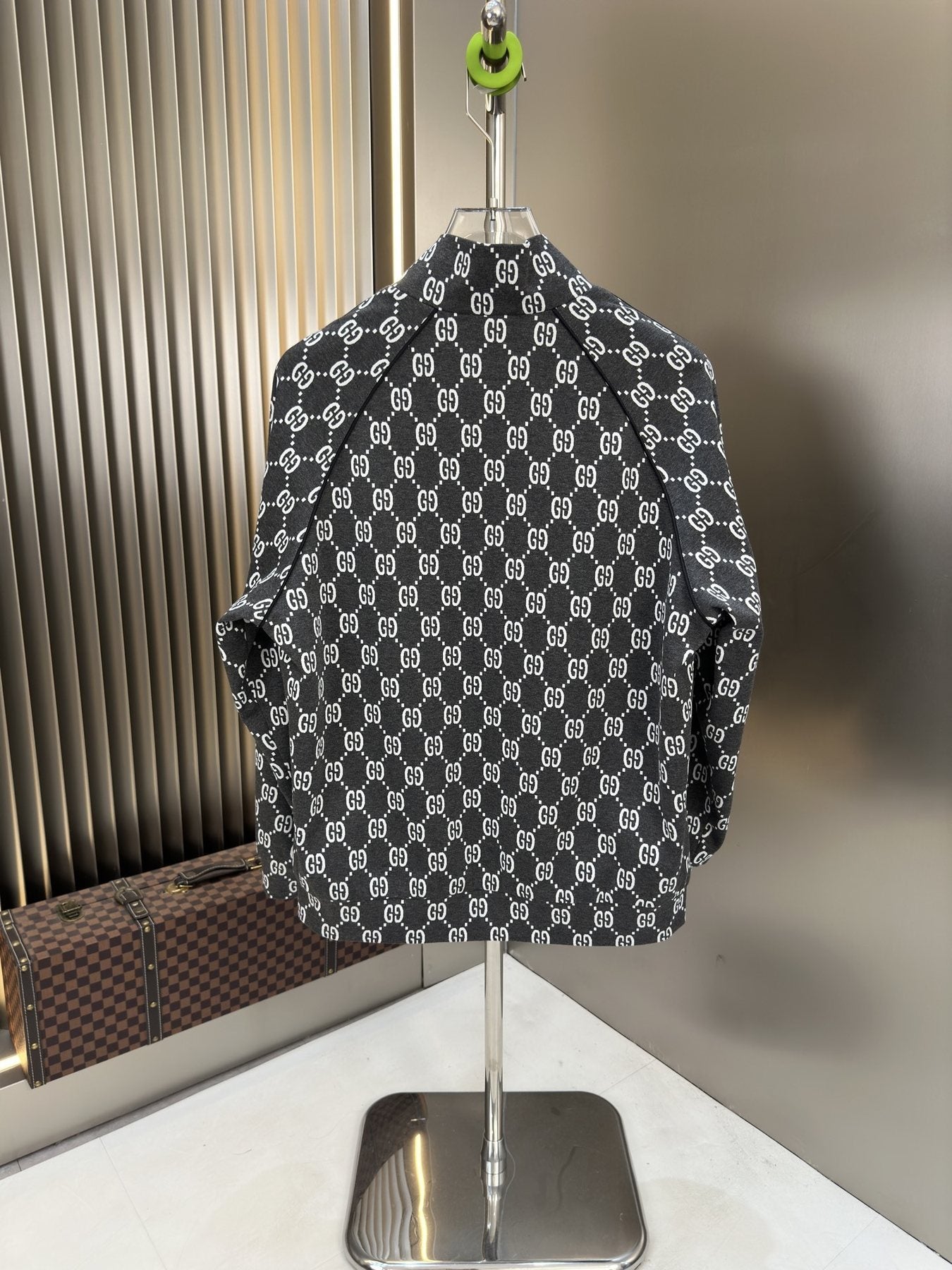 Gucci Black Monogram Zip-Front Jacket — back
