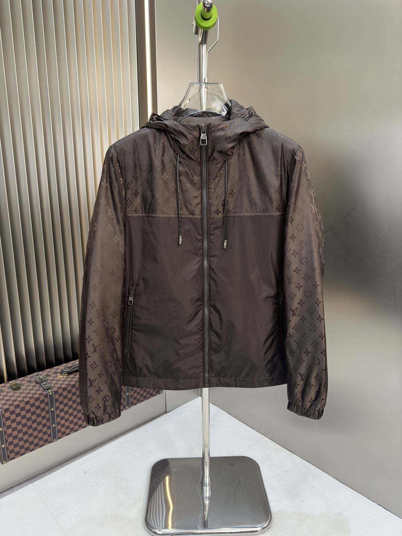LV Hooded Patterned Panel Jacket — front