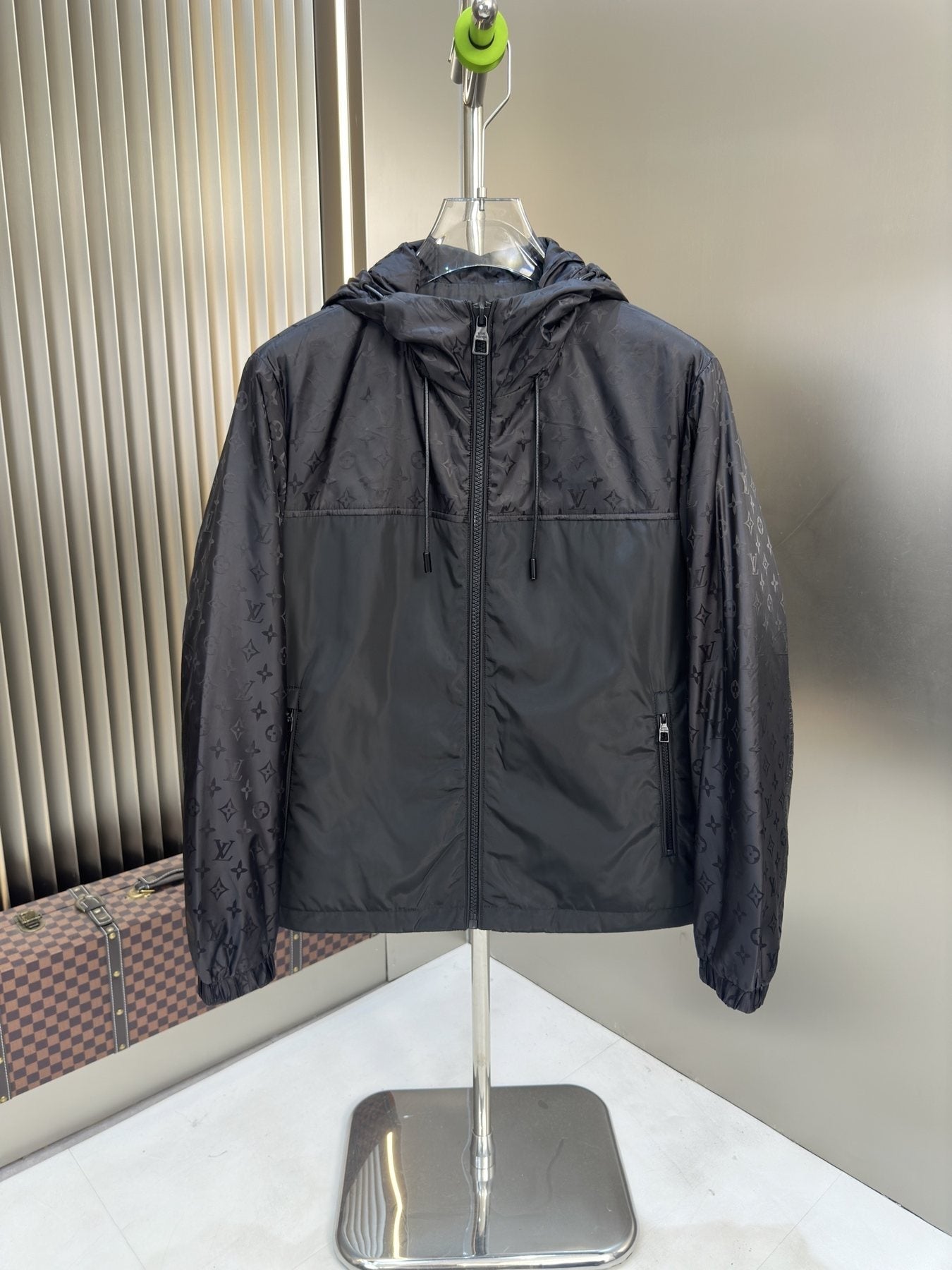 LV Hooded Patterned Panel Jacket — front