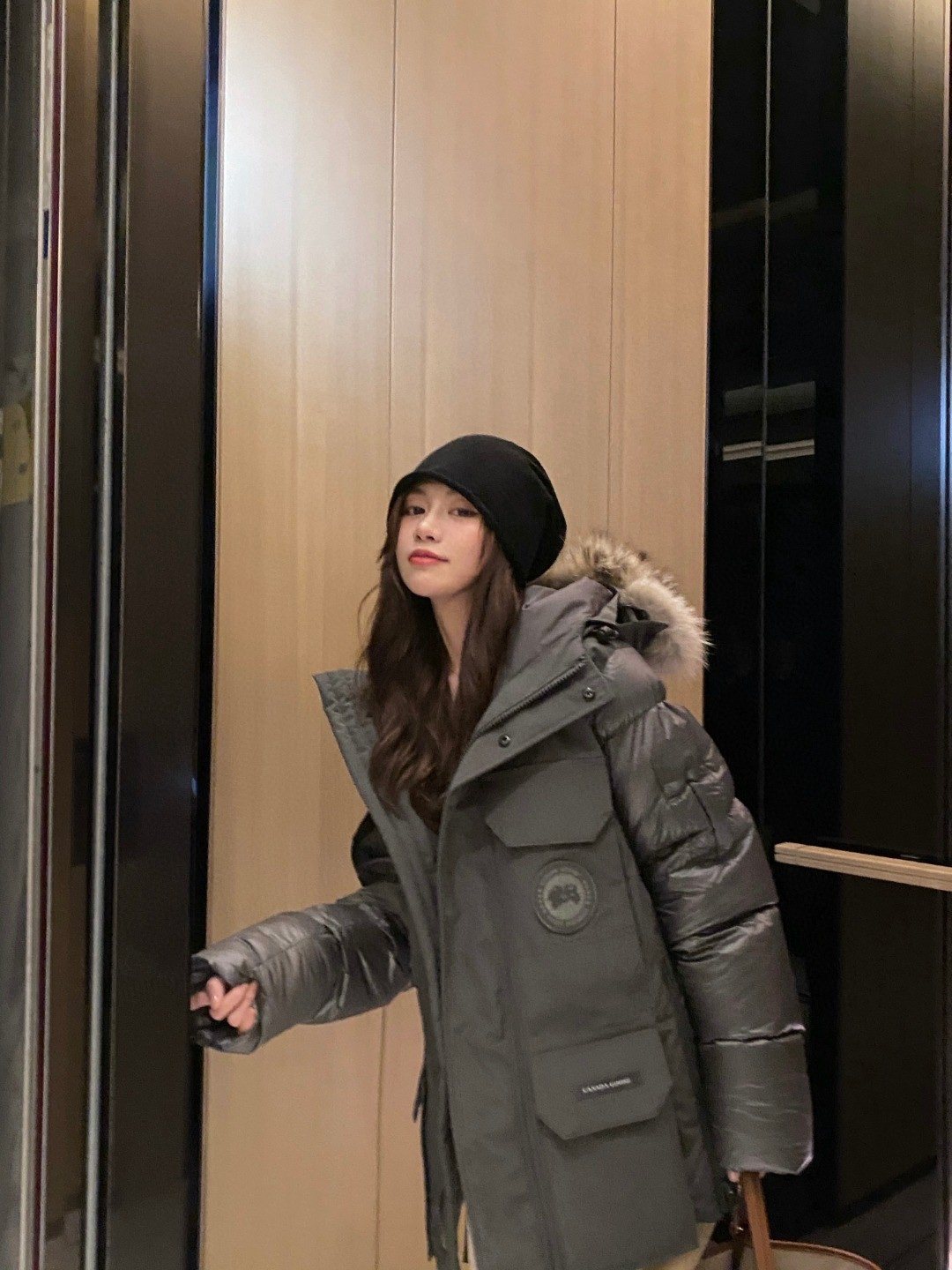 Canada Goose Fur-Trim Hooded Puffer Jacket — model