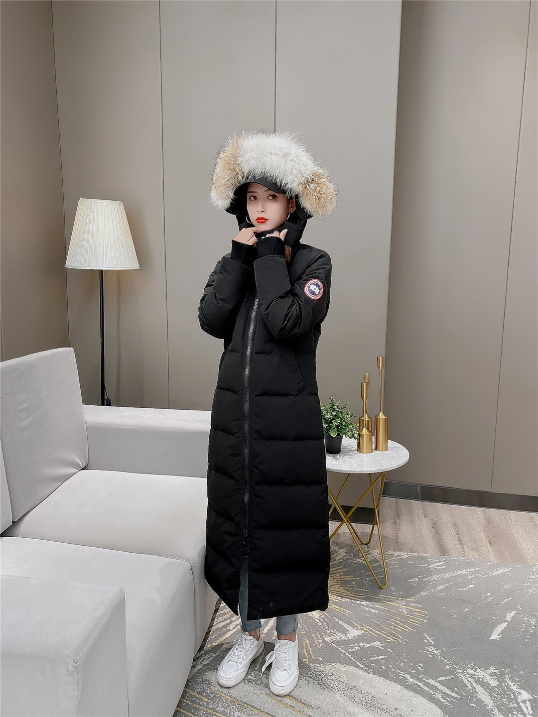 Canada Goose Women's Hooded Fur-Trim Long Down Jacket — front