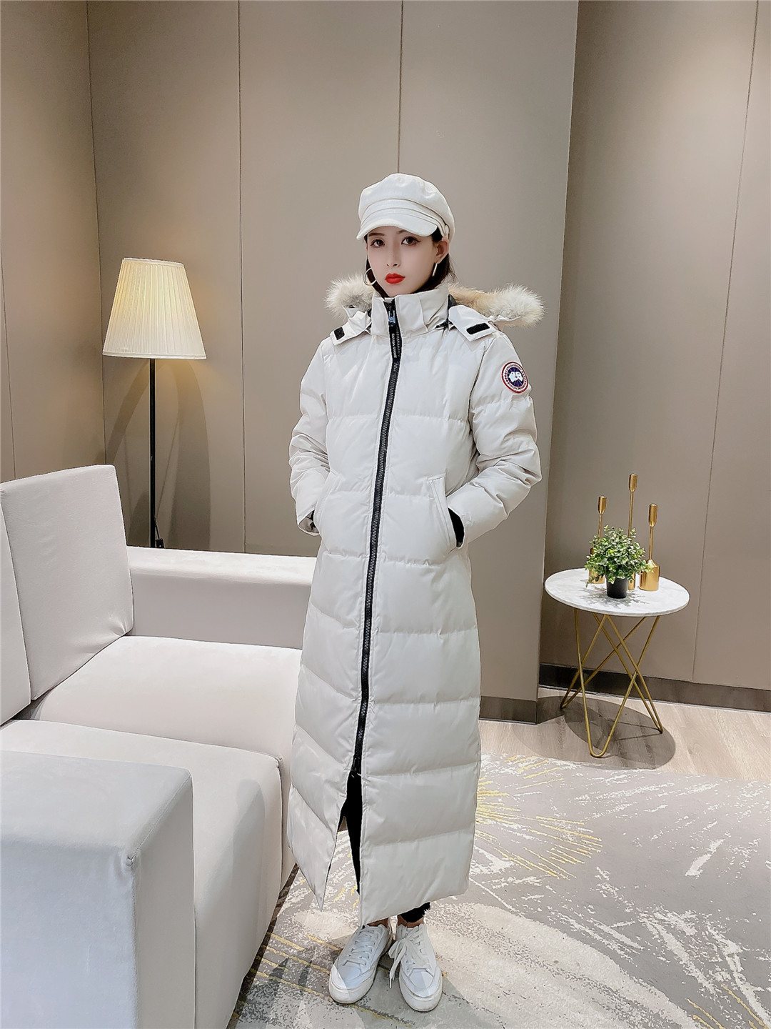 Canada Goose Women's Hooded Fur-Trim Long Down Jacket — front