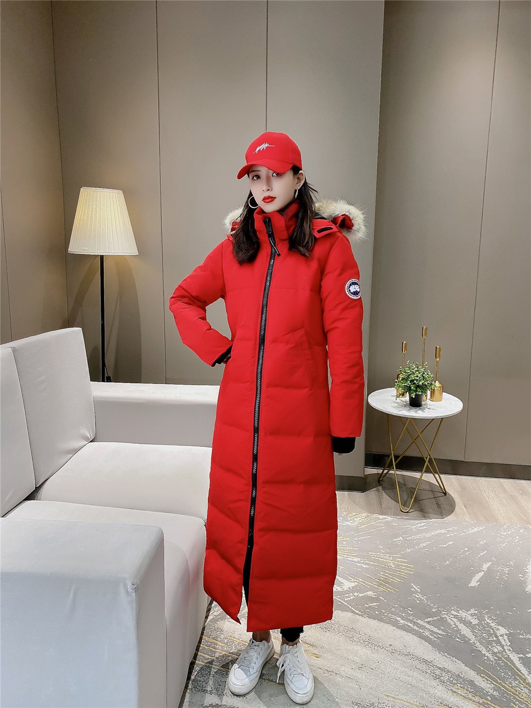 Canada Goose Women's Hooded Fur-Trim Long Down Jacket — front