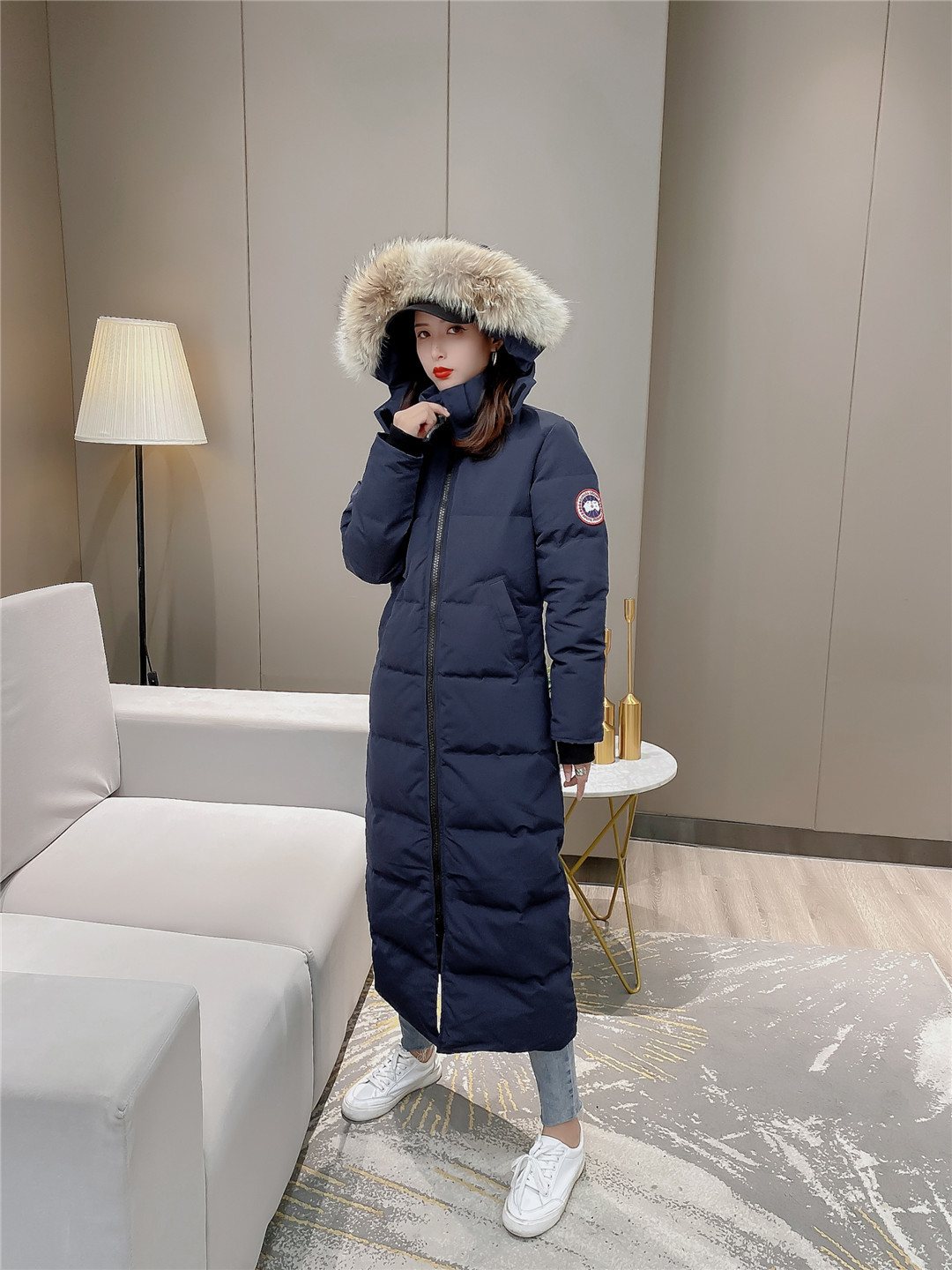 Canada Goose Women's Hooded Fur-Trim Long Down Jacket — front