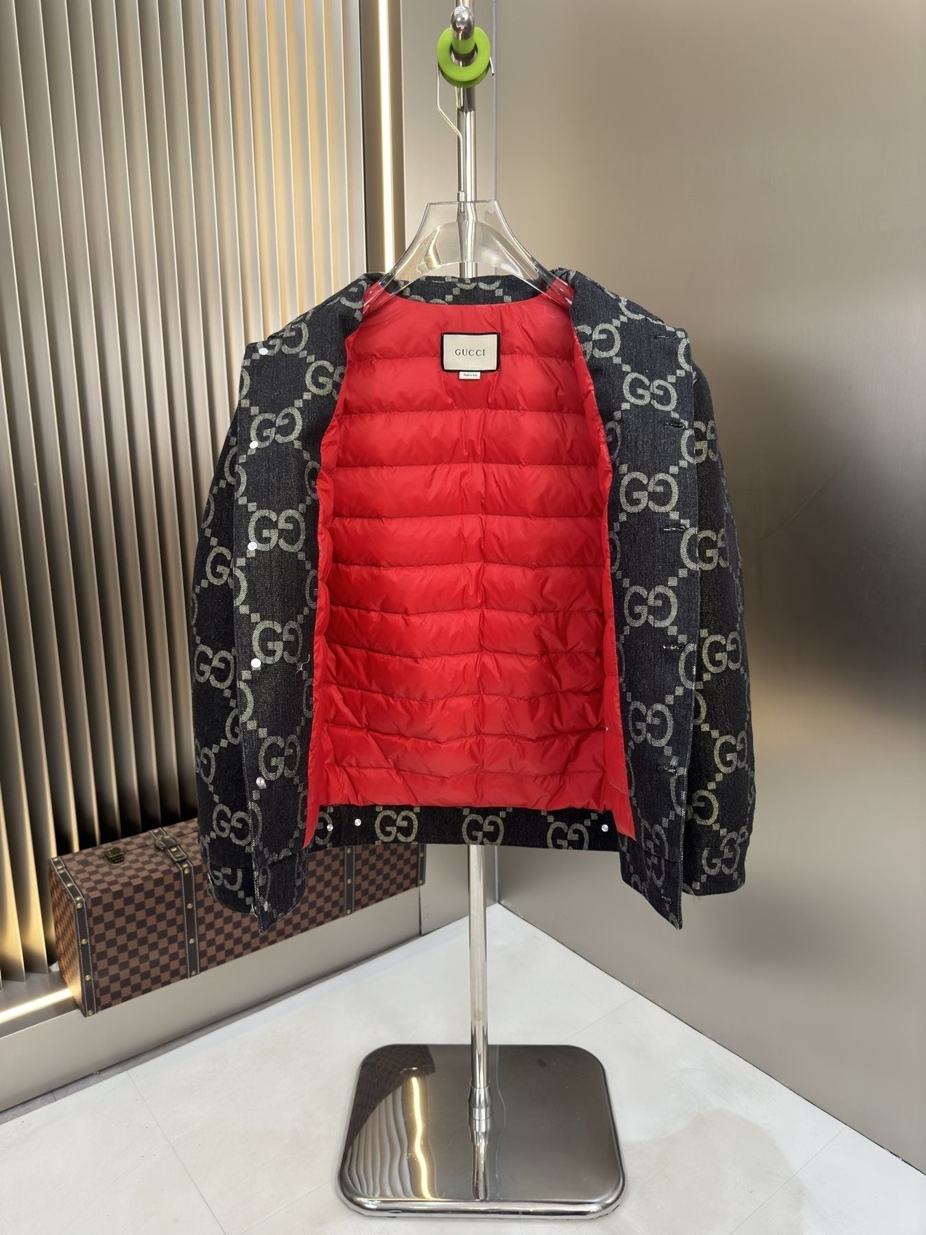 GUCCI Monogram Padded Button-Front Jacket — detail