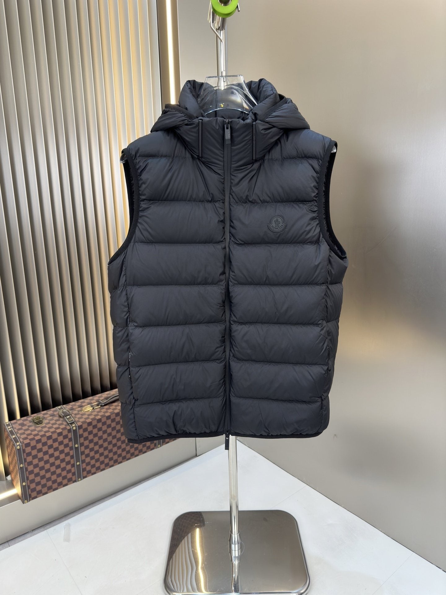 Moncler Black Hooded Quilted Down Vest — hero