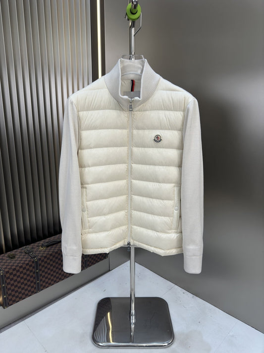 Moncler Quilted Knit-Sleeve Zip Jacket — hero