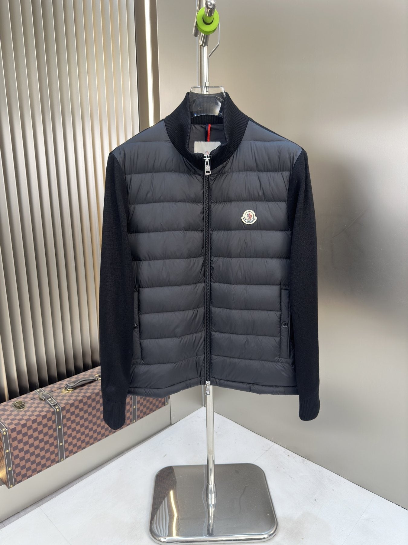 Moncler Quilted Knit-Sleeve Zip Jacket — front