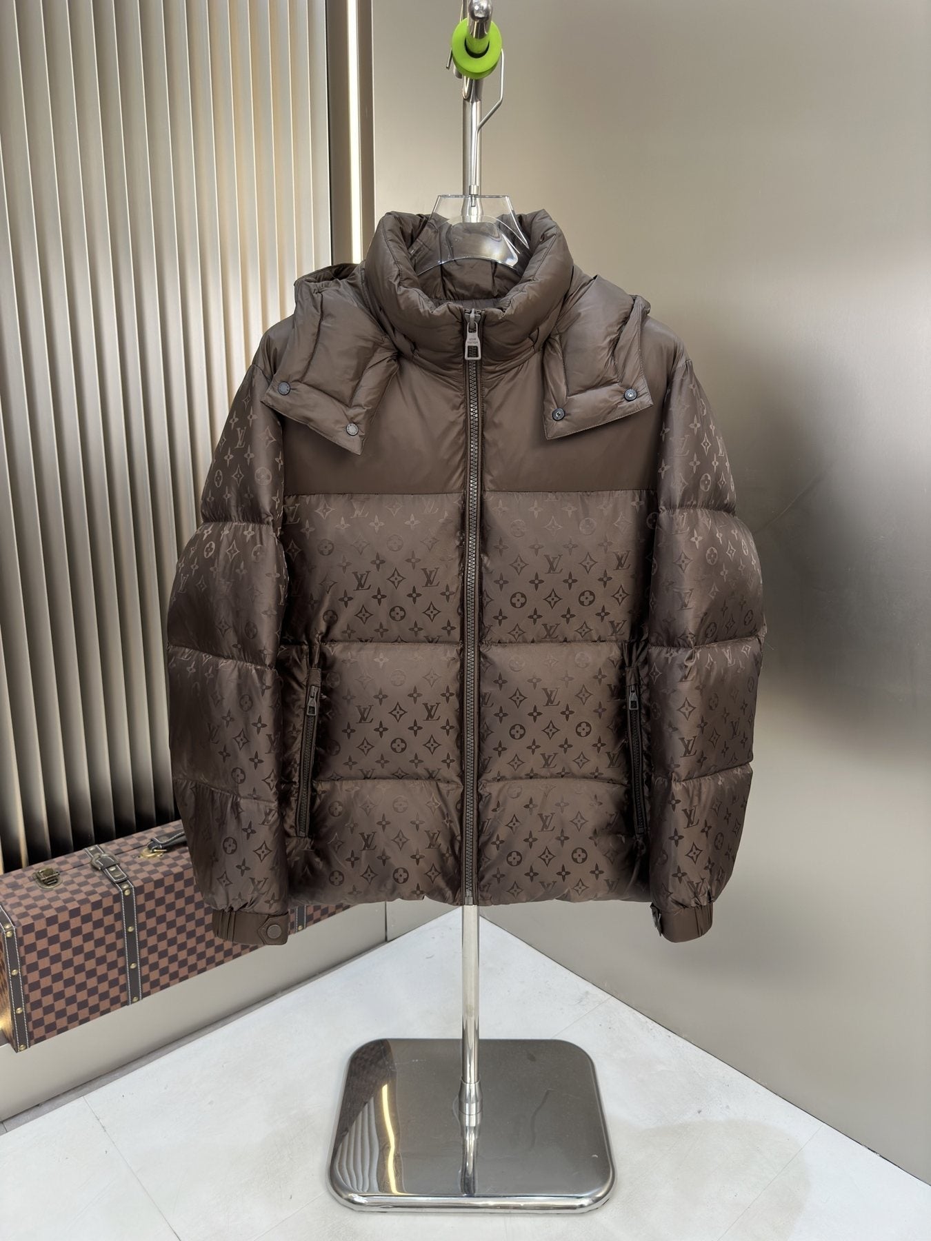 LV Hooded Tonal Monogram Puffer Coat — front