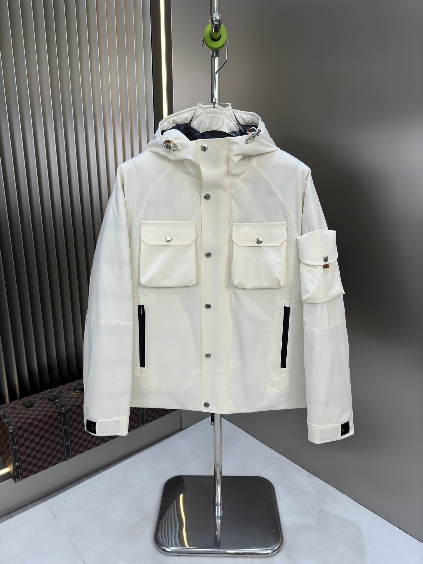 Zegna Hooded Utility Coat with Orange Trim — front