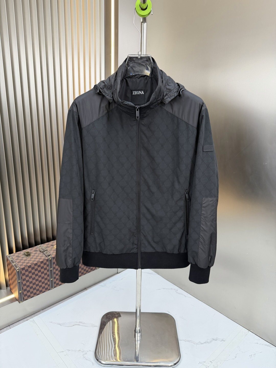 Zegna Hooded Tonal Pattern Zip Jacket — hero