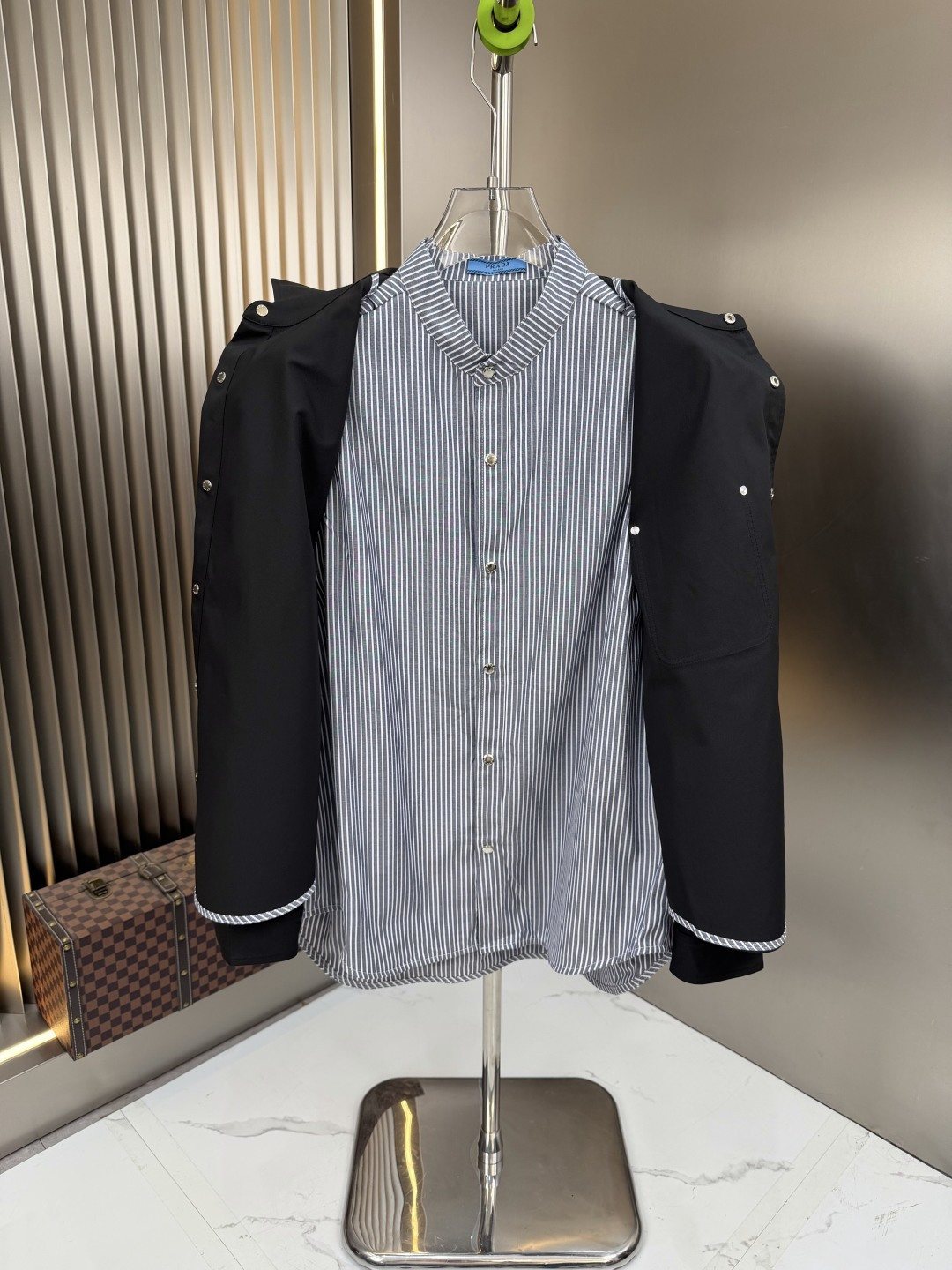 Prada Layered Overshirt and Striped Shirt Set — detail